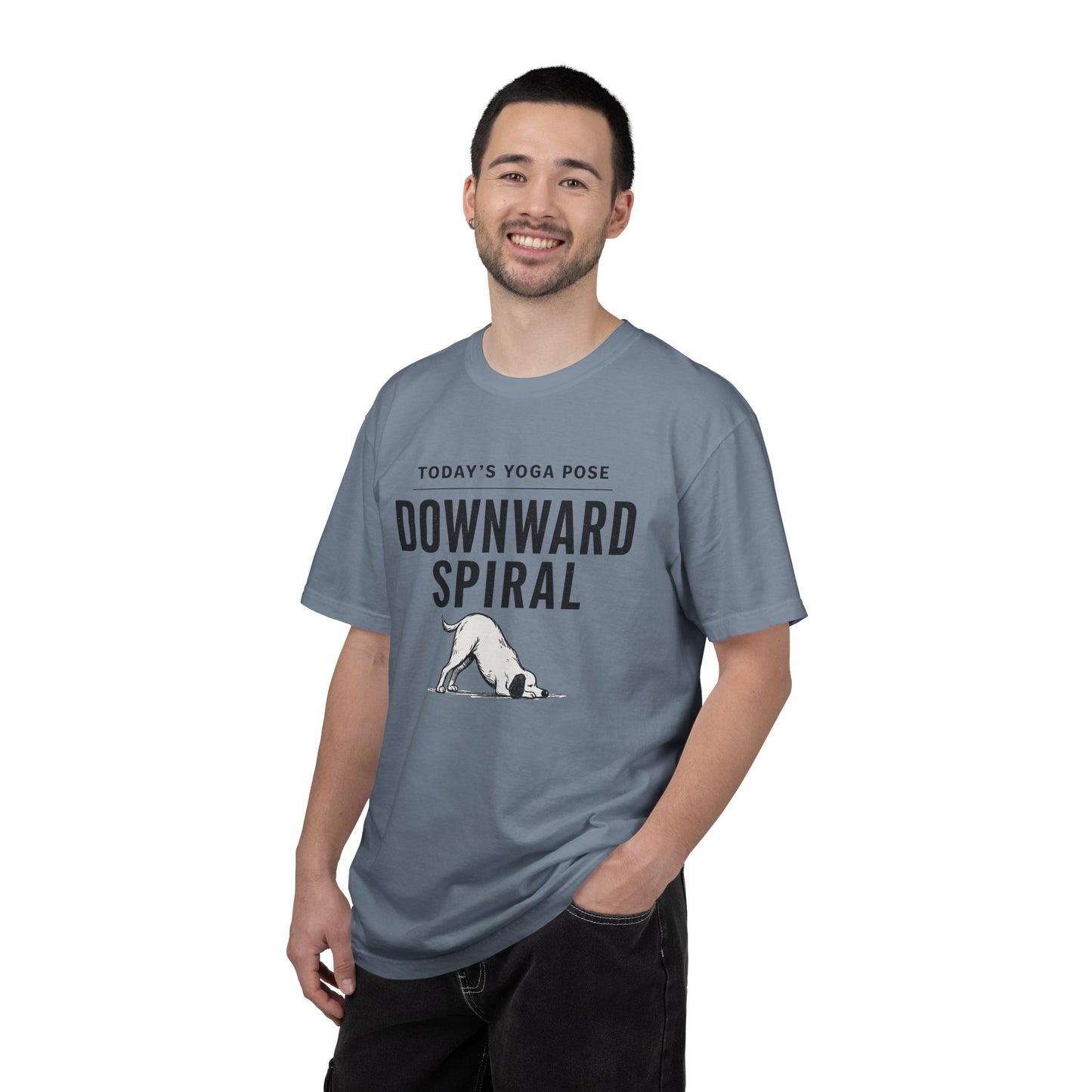 Downward Spiral Dog Yoga T-Shirt — Funny Downward Dog Graphic Tee
