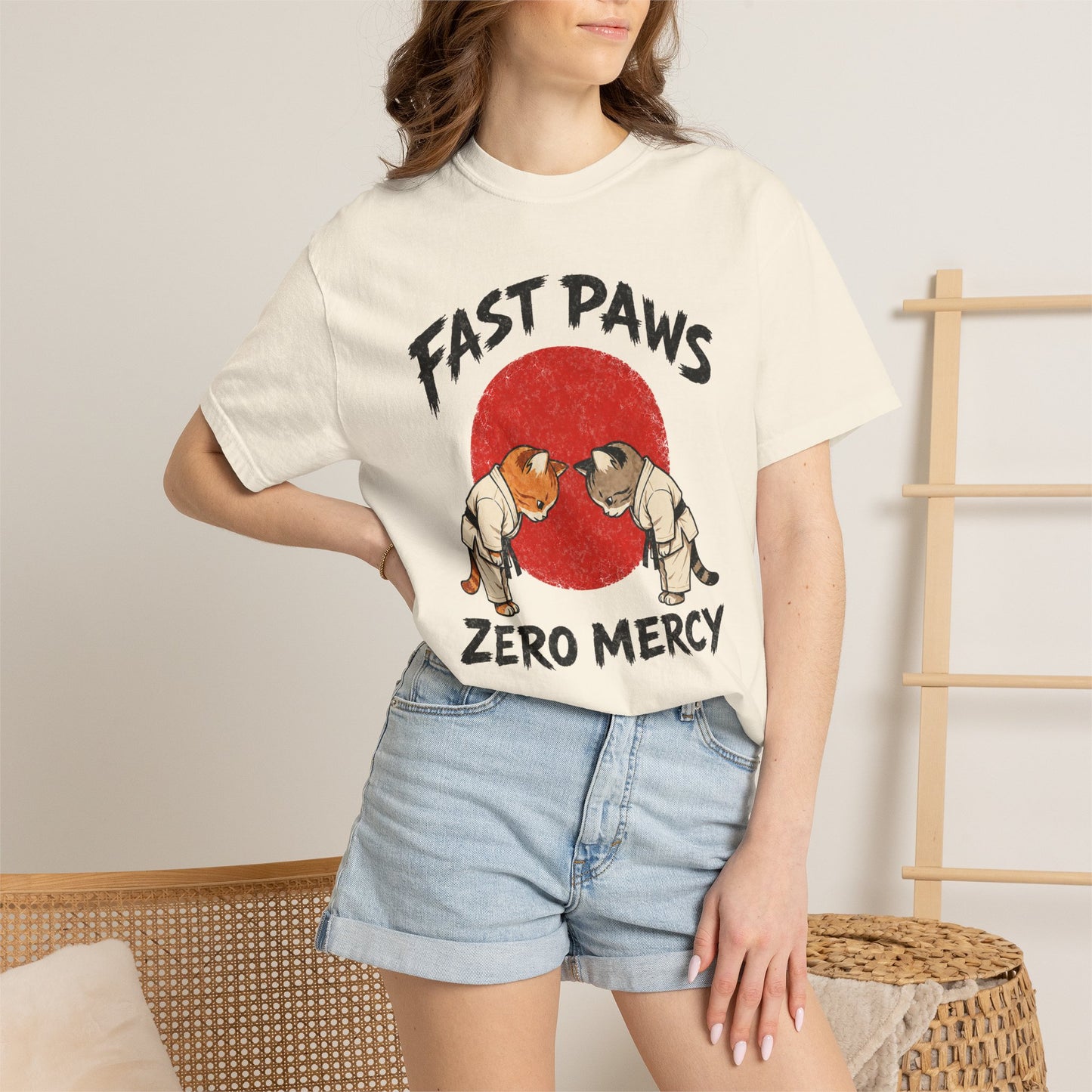Fast Paws Zero Mercy T-Shirt | Funny Karate Cat Graphic Tee