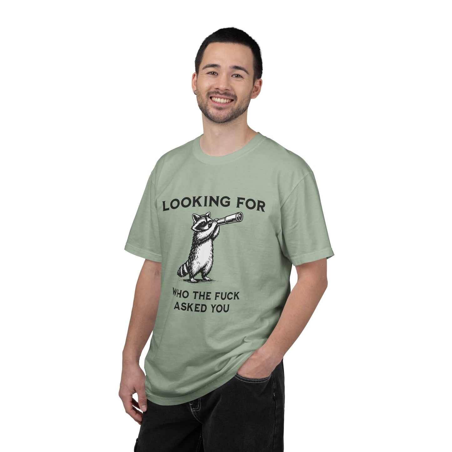 Raccoon Telescope T-Shirt — "Looking for Who the F*** Asked You" Funny Graphic Tee