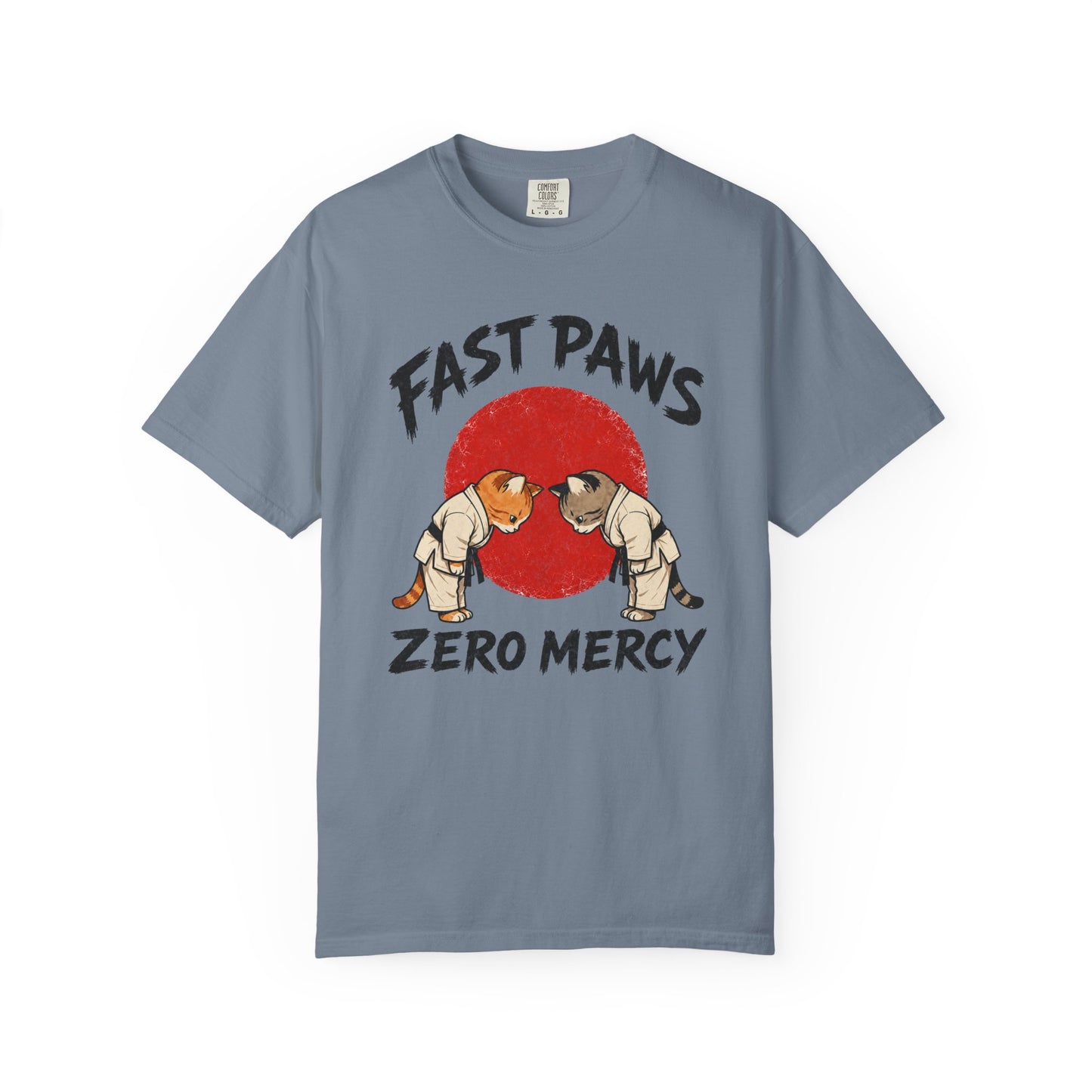 Fast Paws Zero Mercy T-Shirt | Funny Karate Cat Graphic Tee