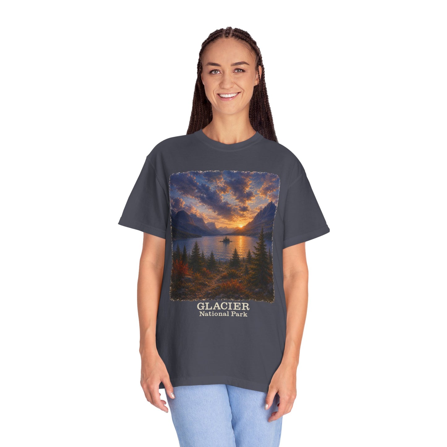 Glacier National Park Vintage Montana Landscape Sunset Scenic Wild Goose Island T-Shirt