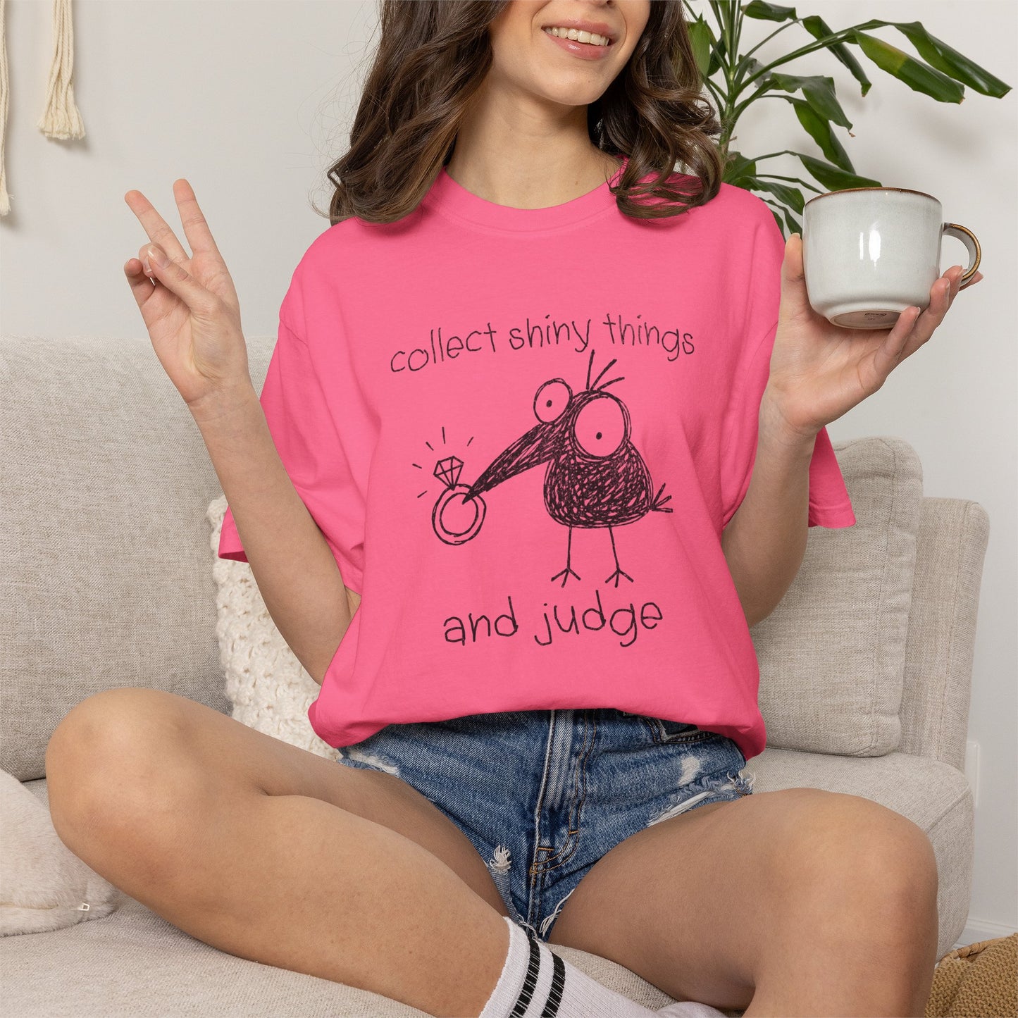 Collect Shiny Things and Judge Shirt | Funny Crow Shirt | Introvert Humor Tee | Weird Bird Graphic Shirt