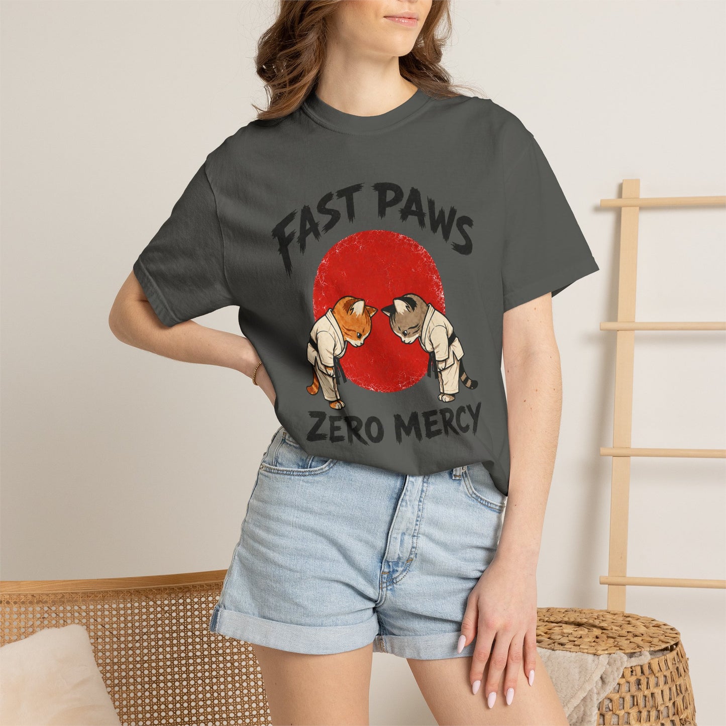 Fast Paws Zero Mercy T-Shirt | Funny Karate Cat Graphic Tee