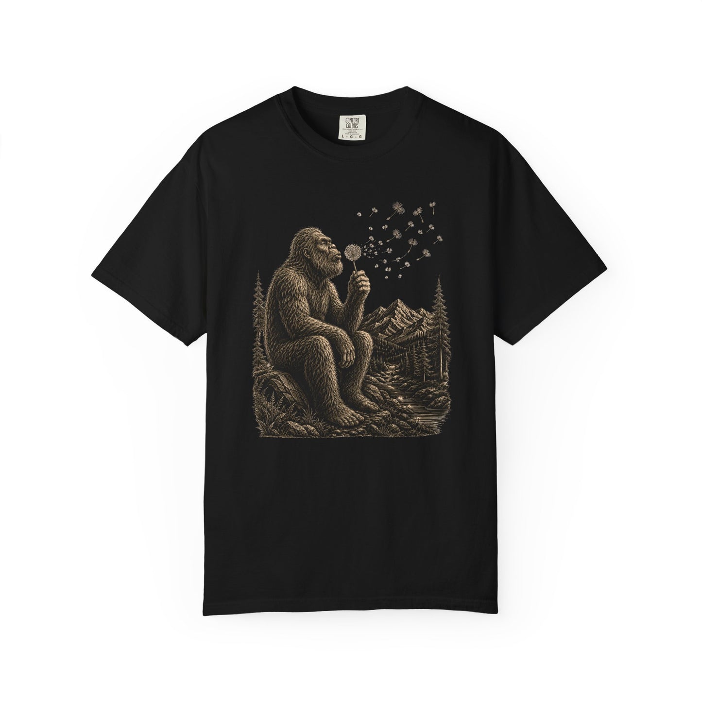 Bigfoot Dandelion T-Shirt, Peaceful Sasquatch Nature Woodland Graphic Tee