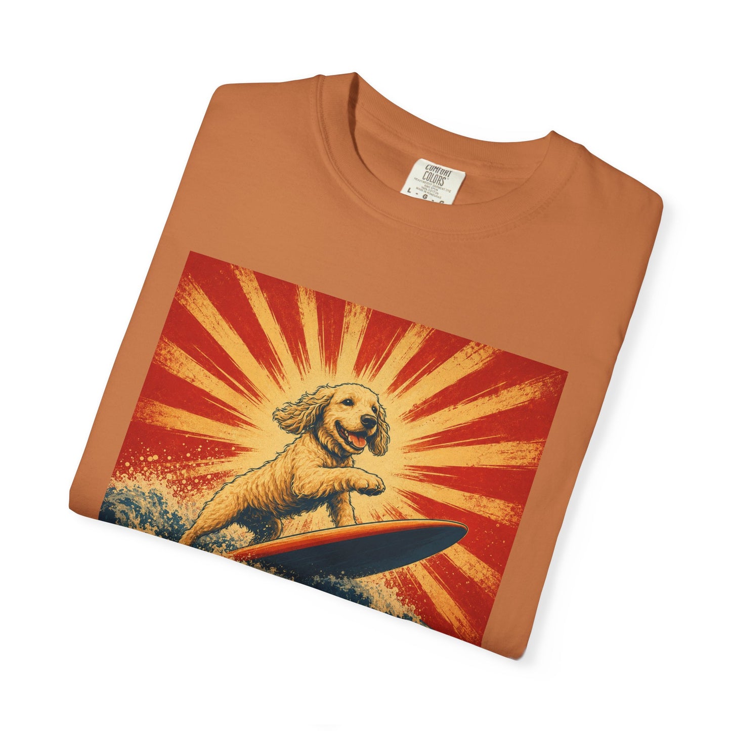 Retro Surfing Doodle Dog T-Shirt | Vintage Beach Dog Graphic Tee | Funny Coastal Summer Shirt