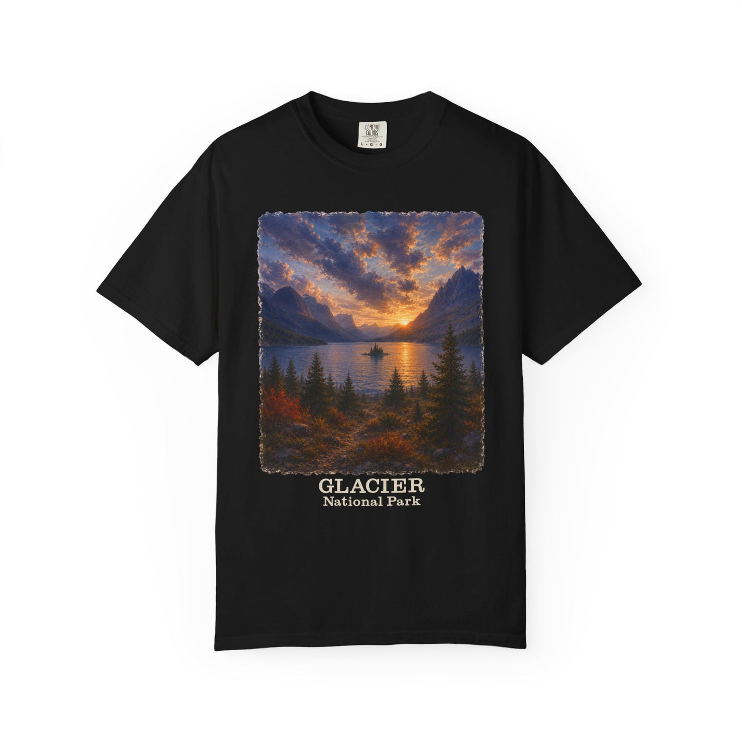 Glacier National Park Vintage Montana Landscape Sunset Scenic Wild Goose Island T-Shirt