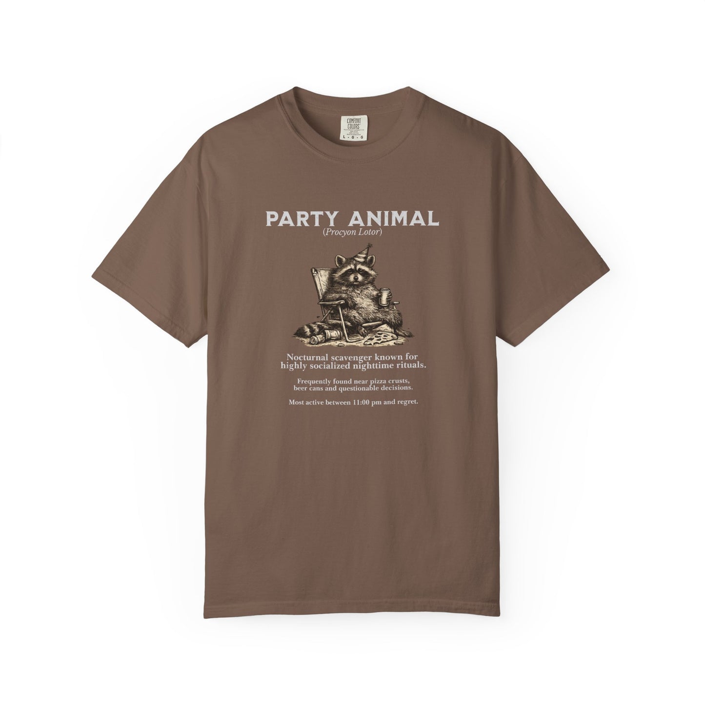 Vintage Raccoon Field Guide T-Shirt — 'Nocturnal Party Animal' Graphic Tee