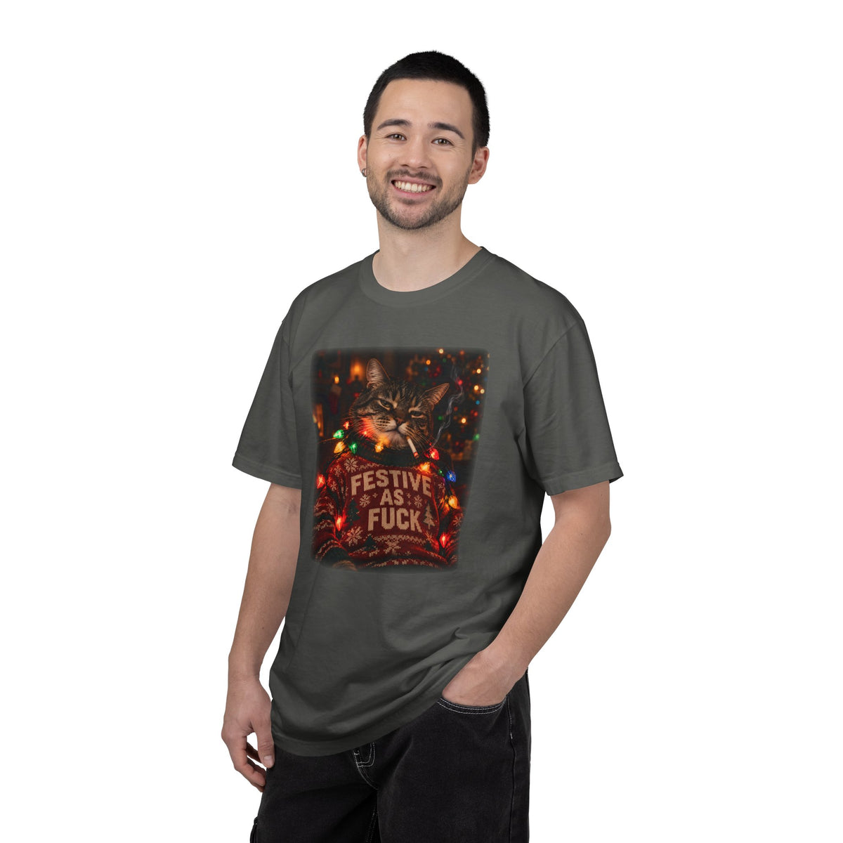 Festive as Fuck Christmas Cat Graphic T-Shirt
