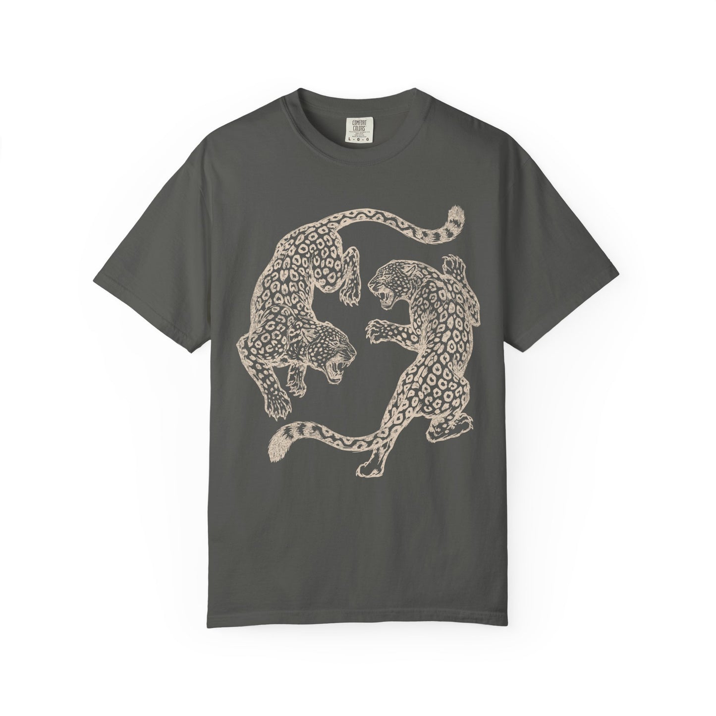 Circling Fighting Retro Distressed Leopards Graphic T-Shirt