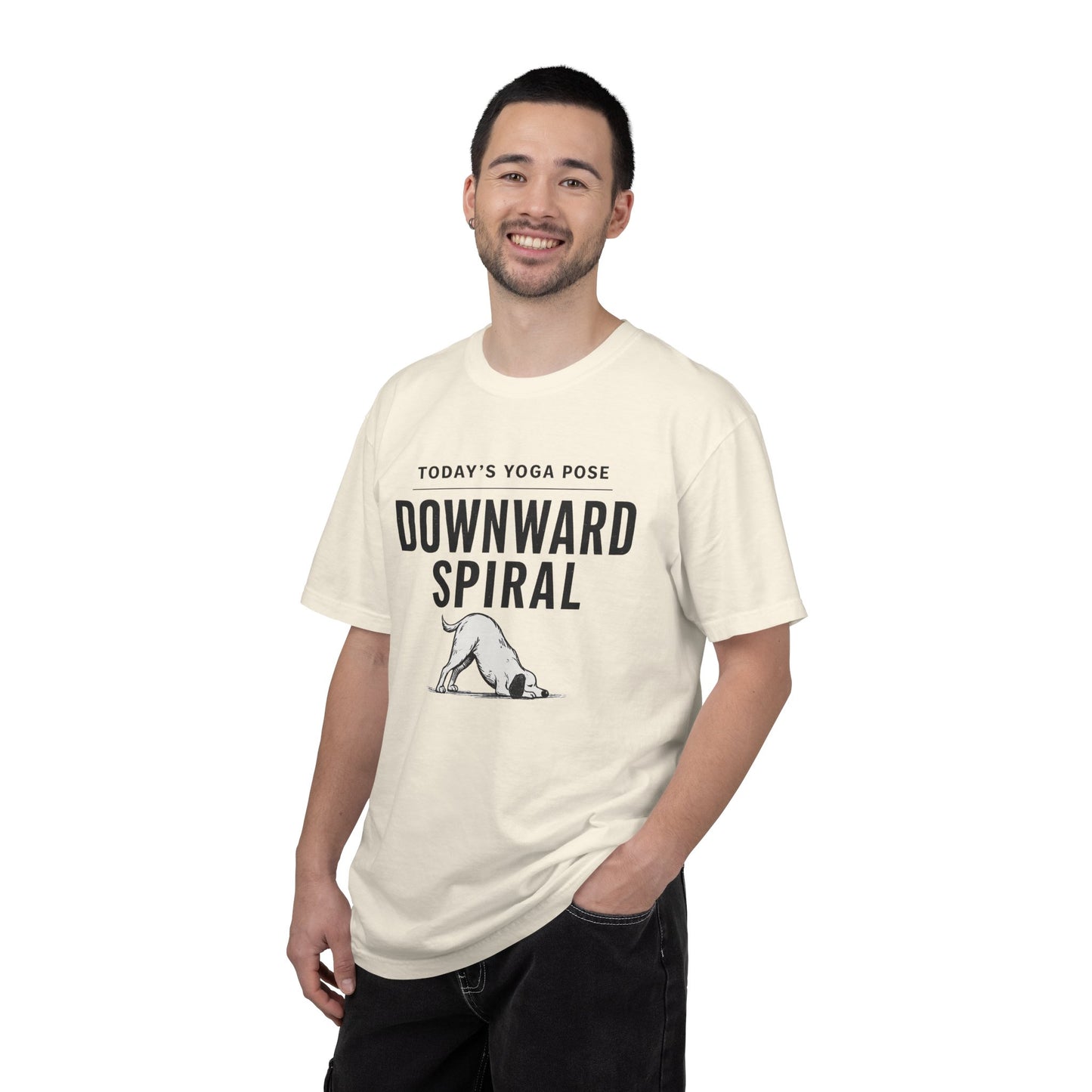 Downward Spiral Dog Yoga T-Shirt — Funny Downward Dog Graphic Tee