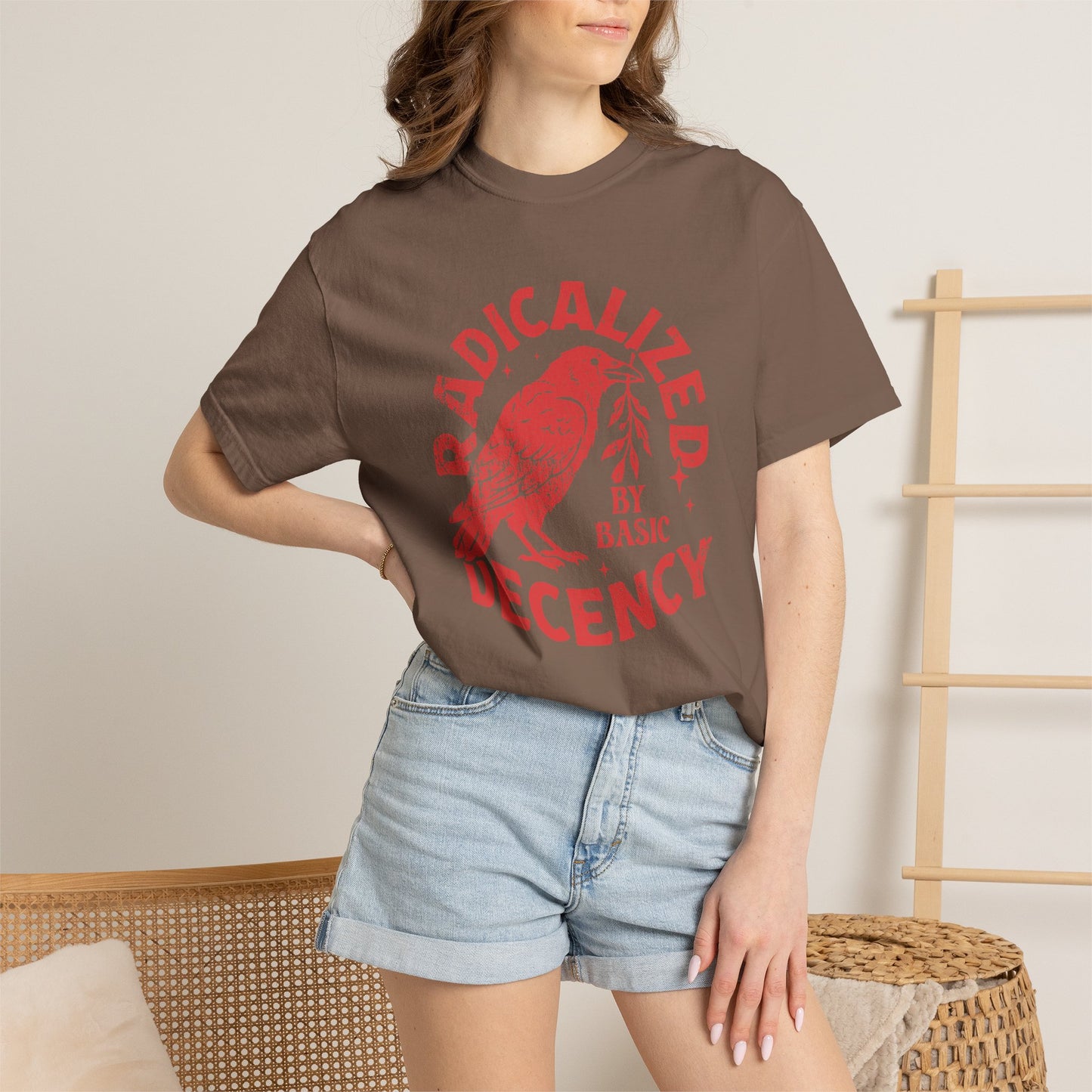 Radicalized by Basic Decency T-Shirt — Vintage Raven Distressed Graphic Tee
