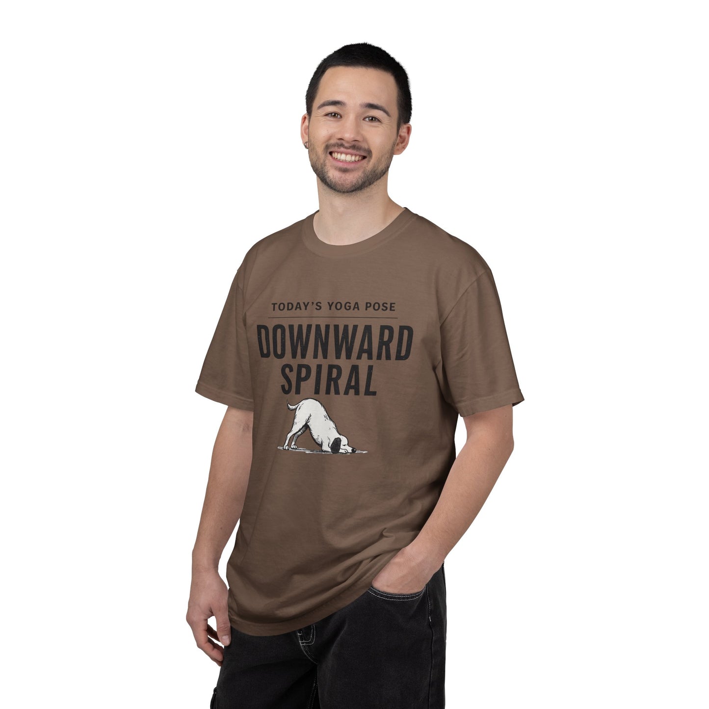Downward Spiral Dog Yoga T-Shirt — Funny Downward Dog Graphic Tee