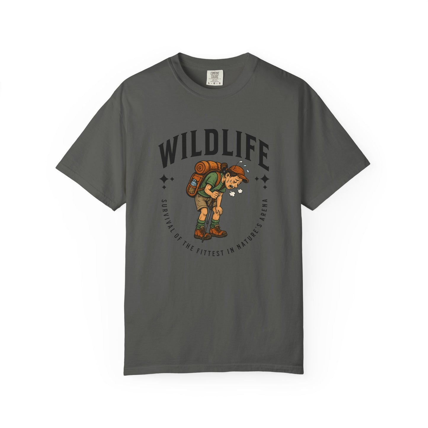 WILDLIFE Camp Shirt — "Survival of the Fittest in Nature's Arena" Funny Hiking Outdoors Tee