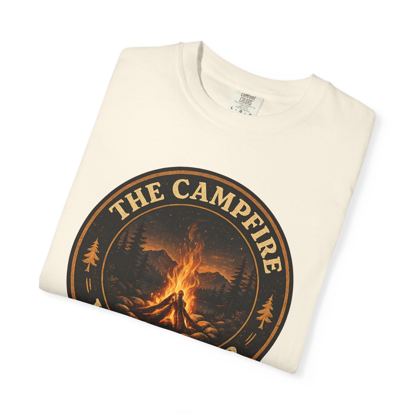 Campfire Whisperer T-Shirt — Retro Outdoor Camping Badge Tee