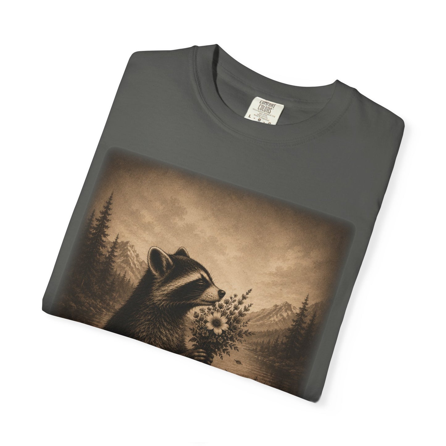 Raccoon With Wildflowers T-Shirt | Vintage Woodland Nature Graphic Tee