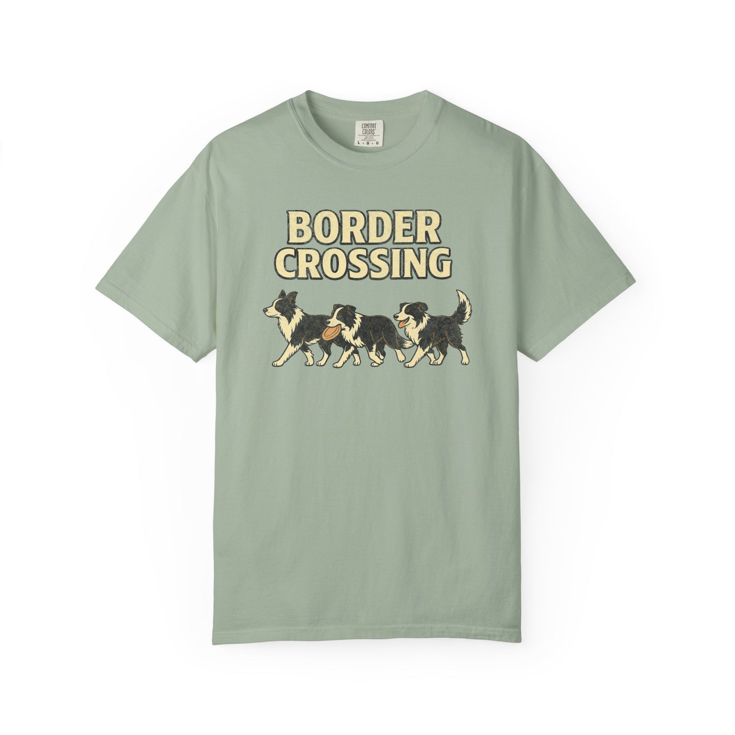 Vintage Graphic Border Collie 'Border Crossing' T-Shirt, Funny Gift for Border Collie and Dog Lovers