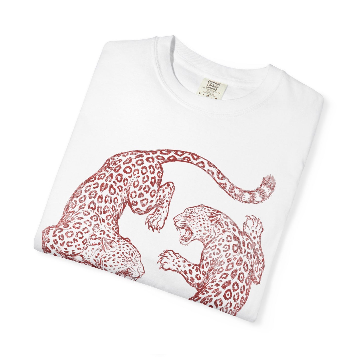 Circling Fighting Retro Distressed Leopards Graphic T-Shirt