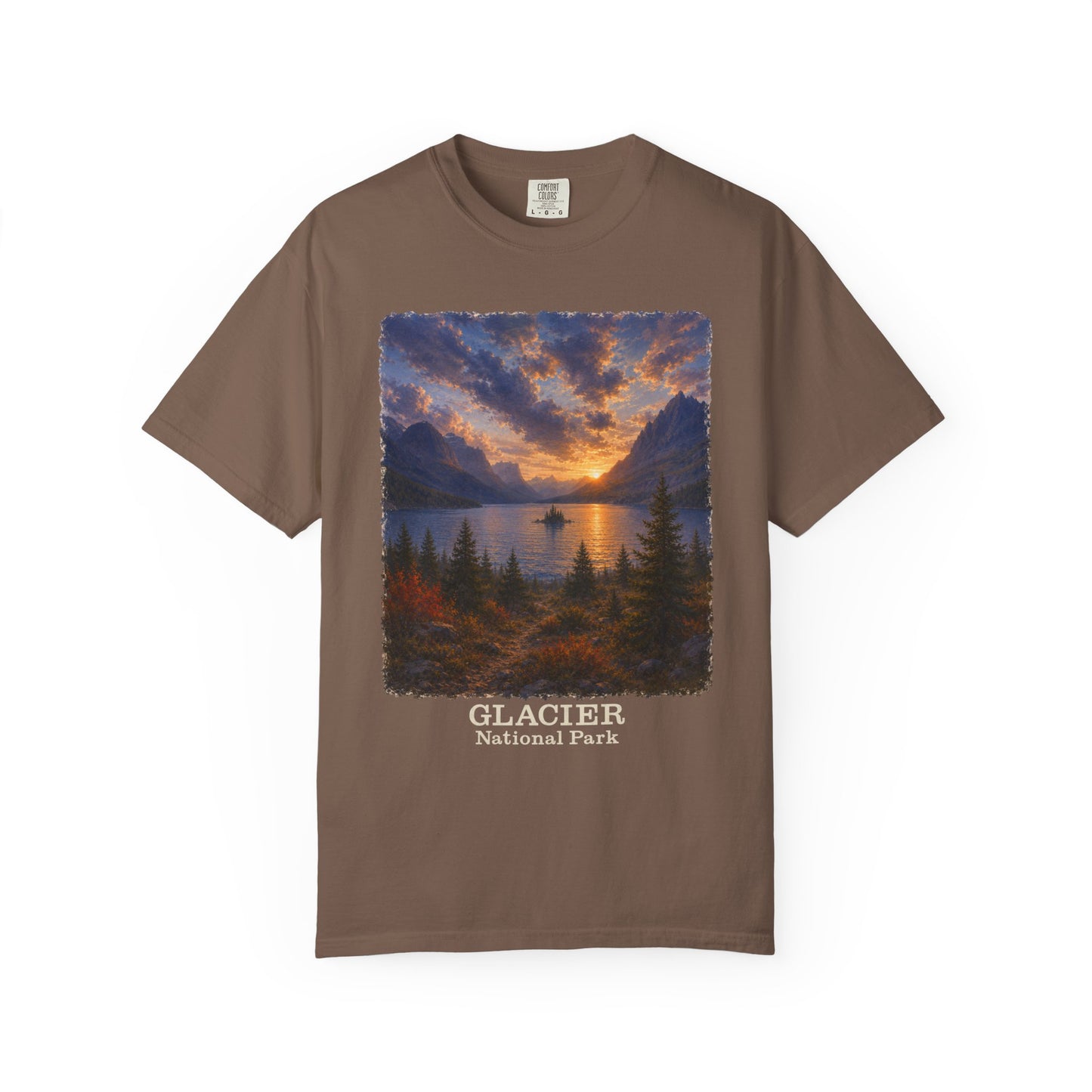 Glacier National Park Vintage Montana Landscape Sunset Scenic Wild Goose Island T-Shirt