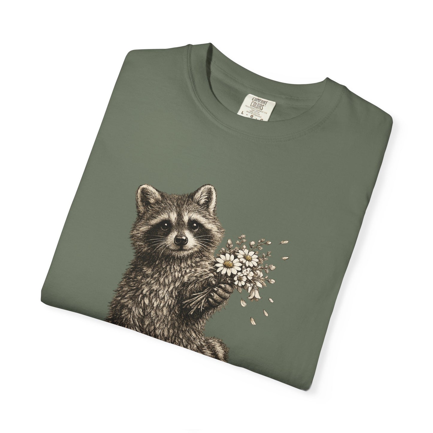 Raccoon with Wildflower Bouquet T-Shirt — Cute Animal Gift Tee