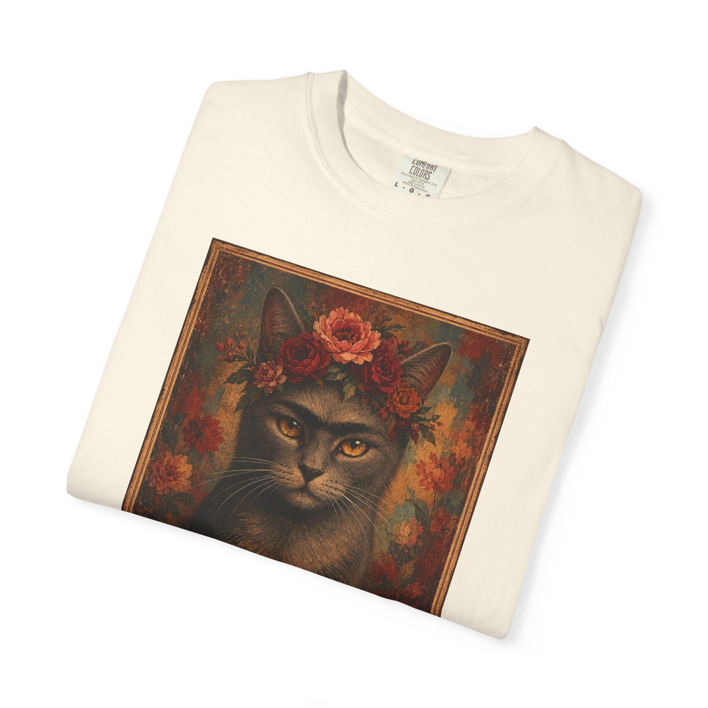 Frida Catlo Art Parody T-Shirt — Funny Frida Kahlo Cat with Flower Crown