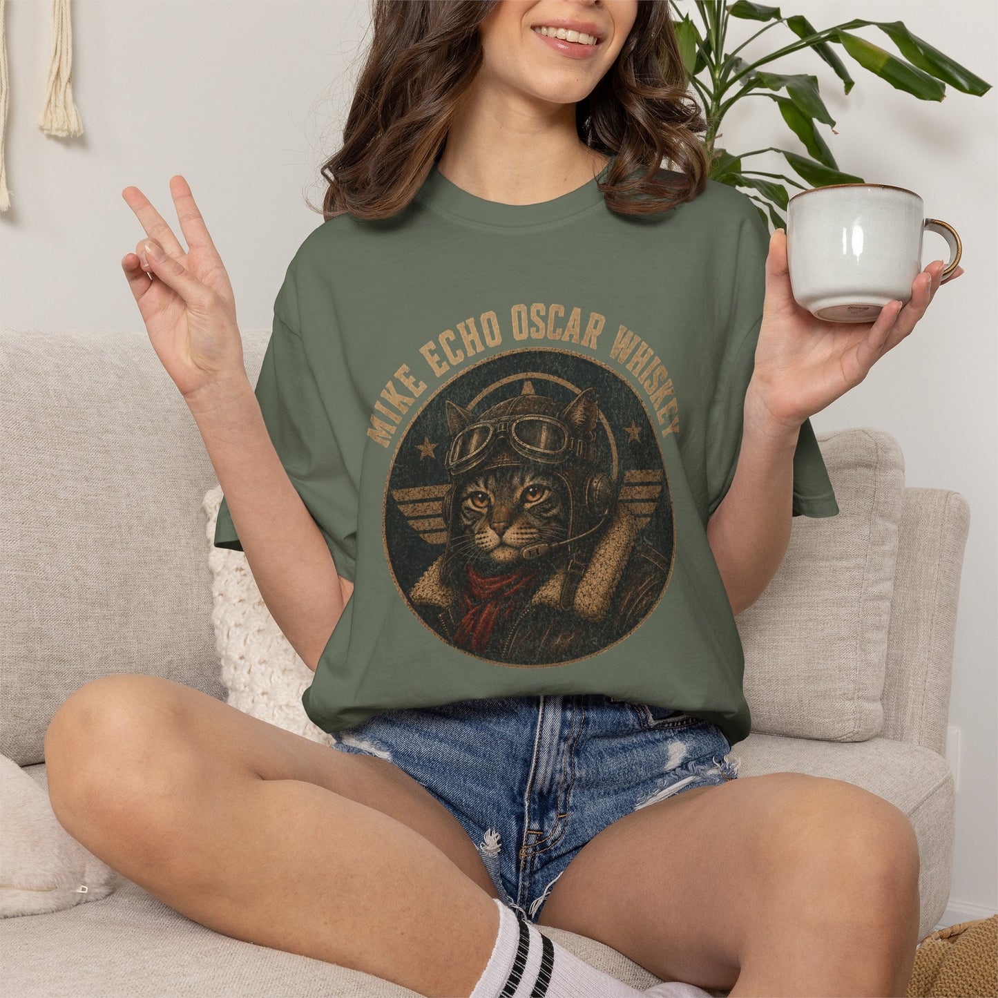Mike Echo Oscar Whiskey Shirt | Funny Pilot Cat Tee | Aviation Humor T-Shirt | Vintage Graphic Cat Shirt