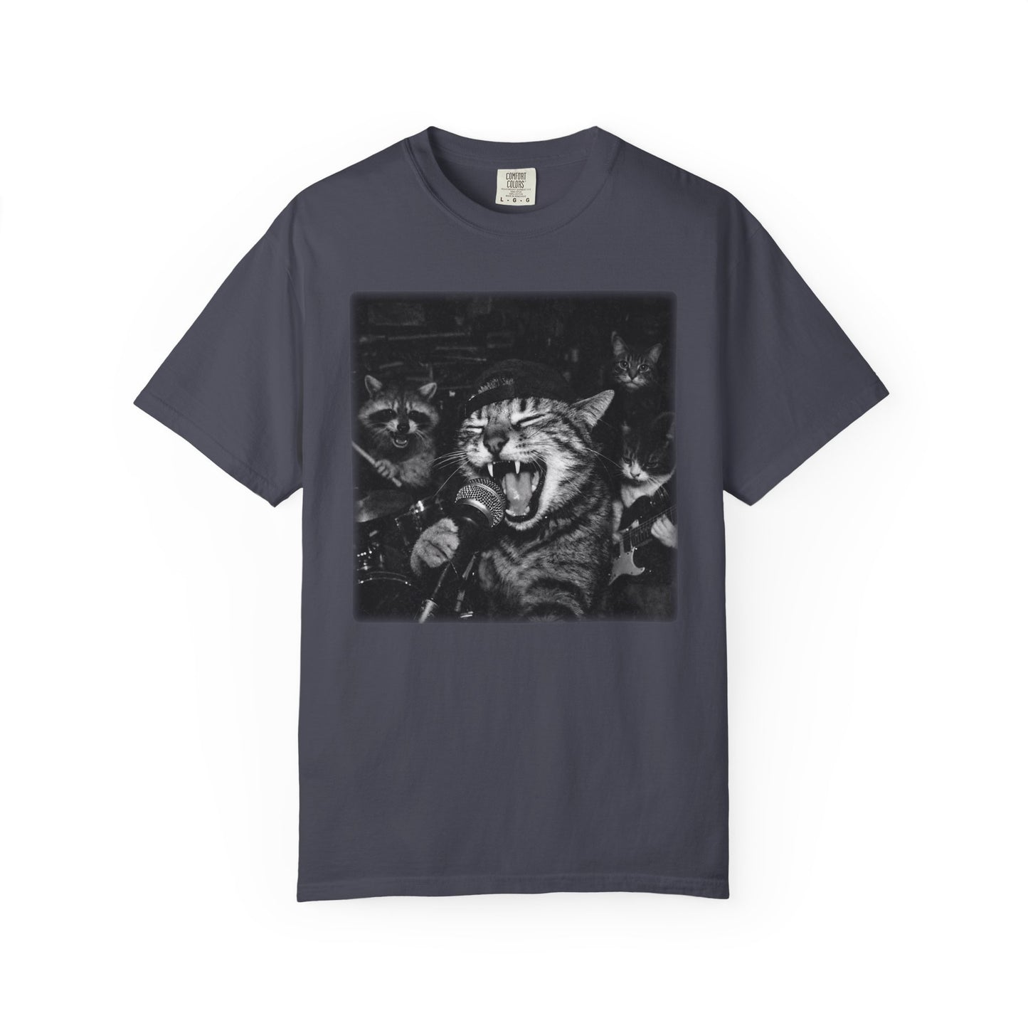 Garage Band Animals T-Shirt — 'Rocking Out' Cat & Squirrel Photorealistic Tee
