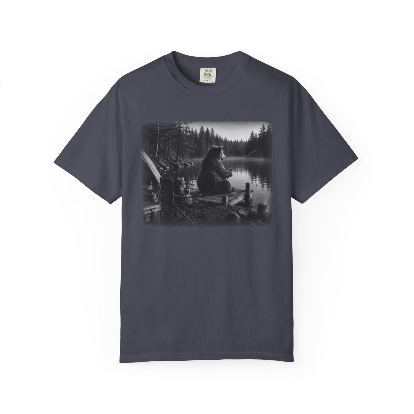 Bear and Cat Camping Shirt | Cozy Lake Fishing Graphic Tee