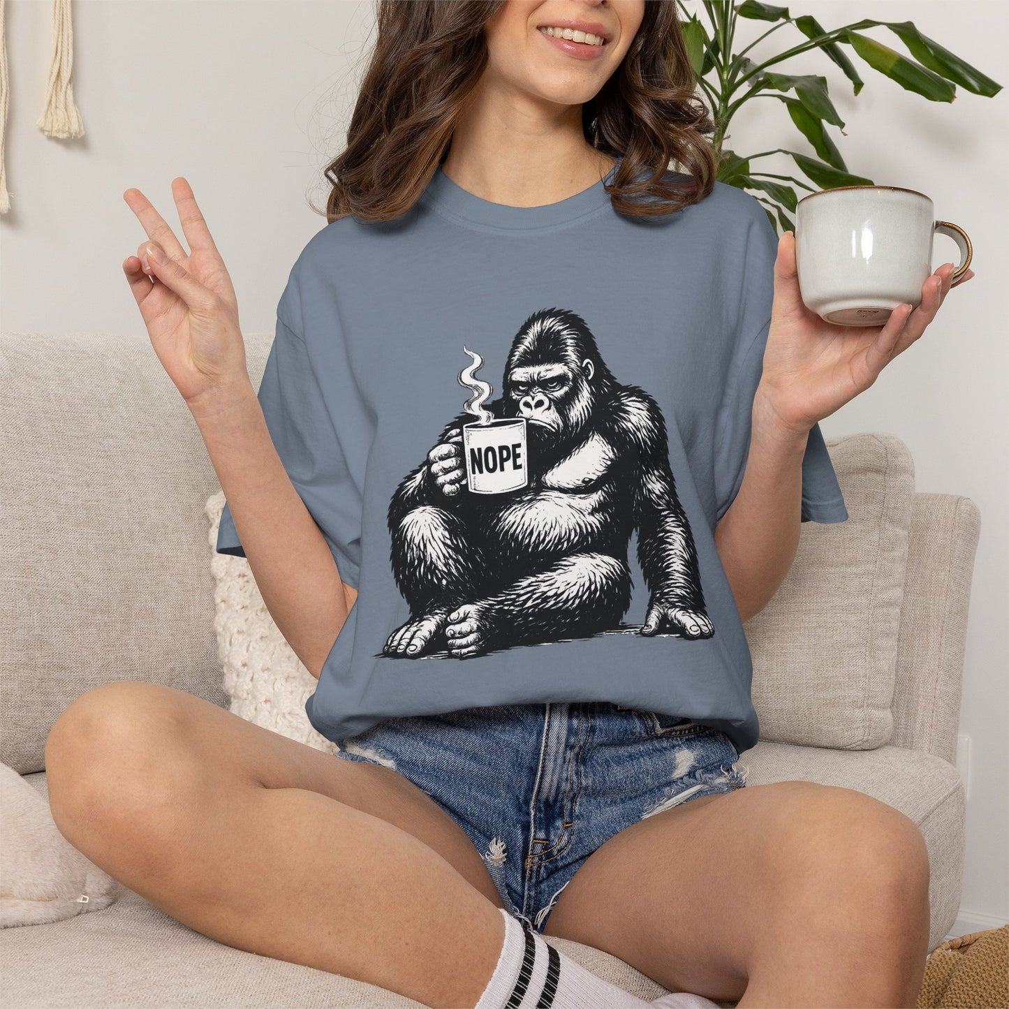 Nope Gorilla Shirt | Funny Coffee Lover Tee | Grumpy Morning Shirt | Introvert Graphic Tee | Funny Gorilla Shirt