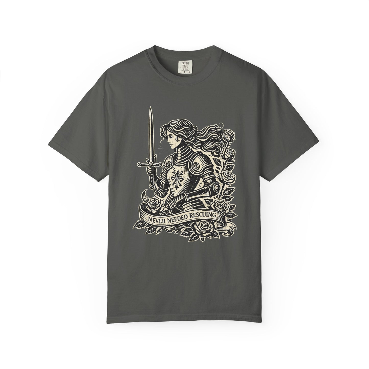 'Never Needed Rescuing' Feminist Female Knight Armor Graphic Tee