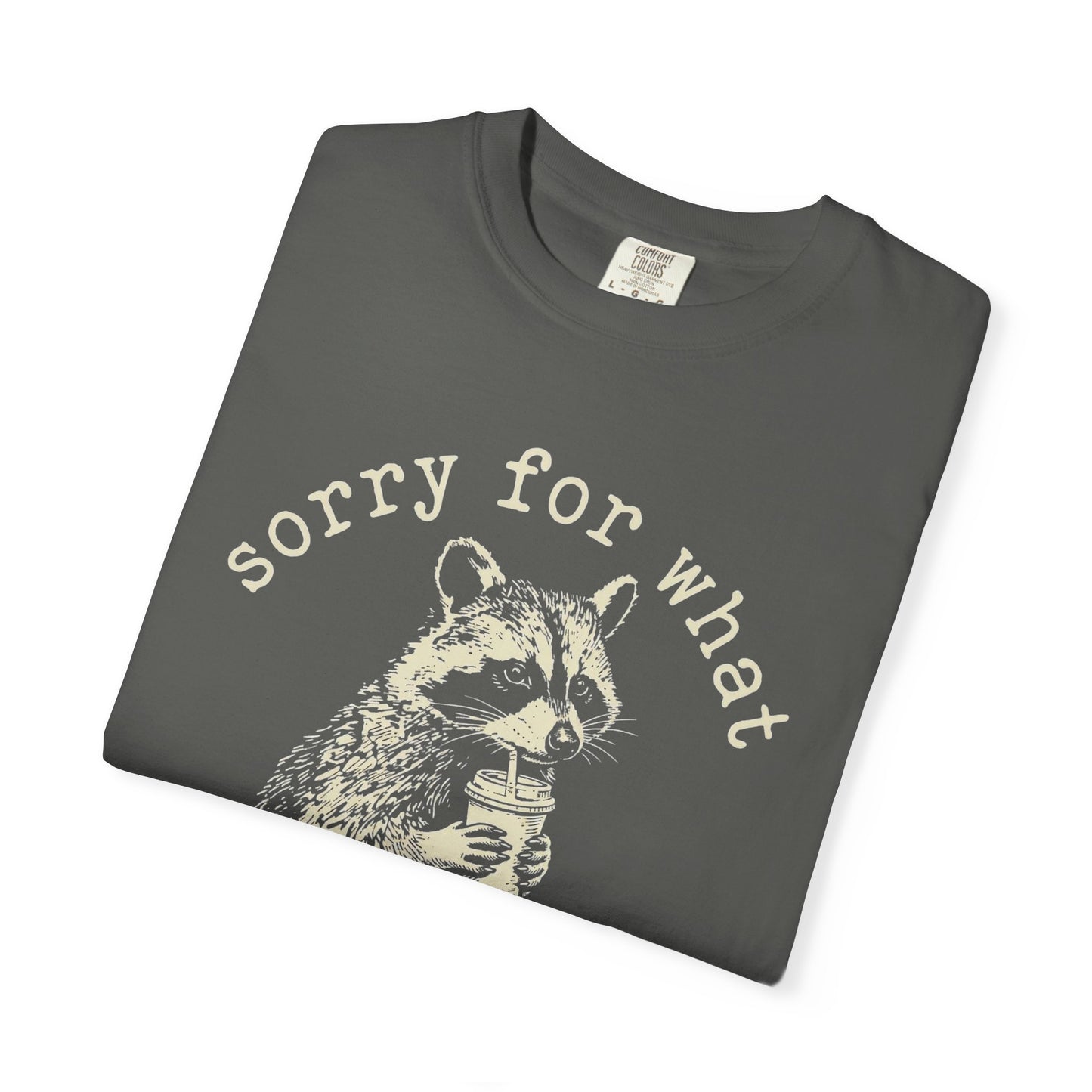 Sorry for What My Face Said Funny Raccoon T-Shirt | Sarcastic Coffee Graphic Tee | Comfort Colors Shirt