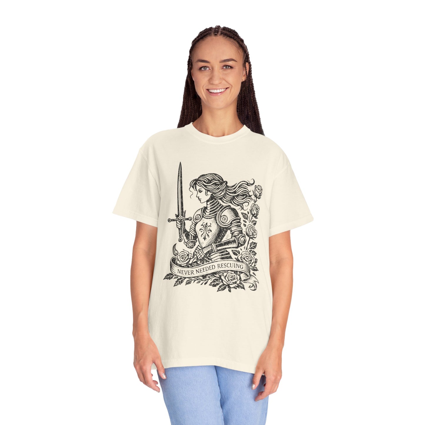 'Never Needed Rescuing' Feminist Female Knight Armor Graphic Tee