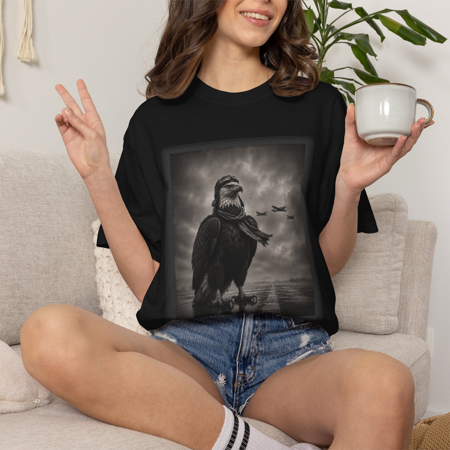 Vintage Distressed Eagle Aviator T-Shirt | WWII-Inspired Pilot Eagle Graphic Tee | Unisex Comfort Colors Shirt