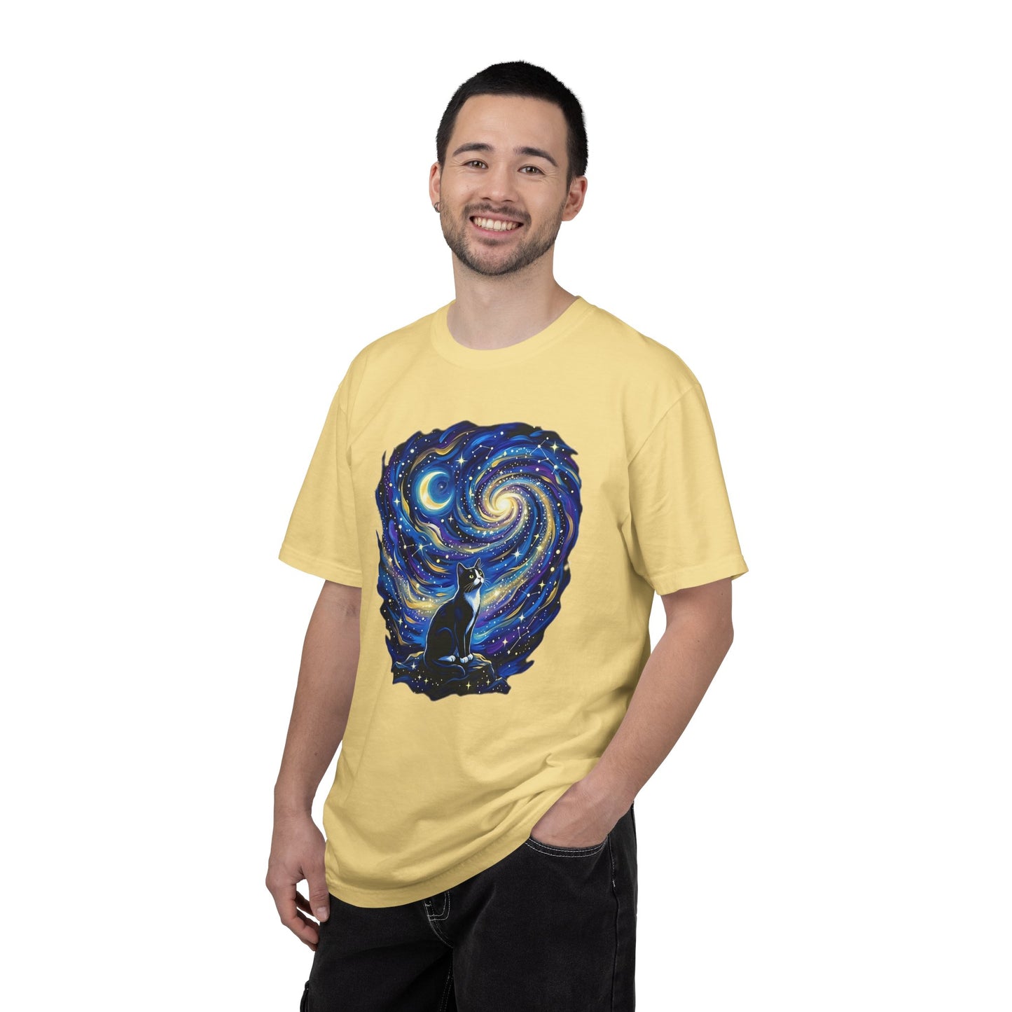 Purry Night Celestial Cat Shirt | Starry Night Cat Graphic T-Shirt