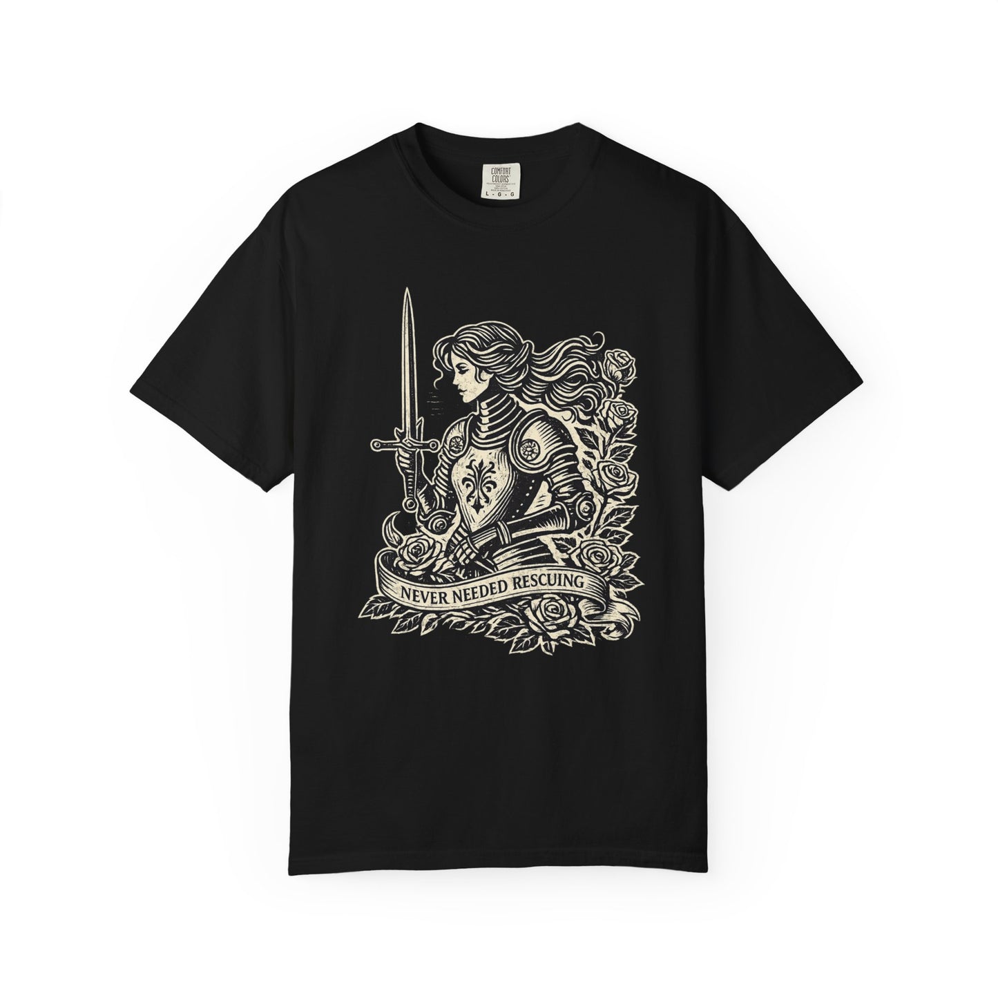 'Never Needed Rescuing' Feminist Female Knight Armor Graphic Tee