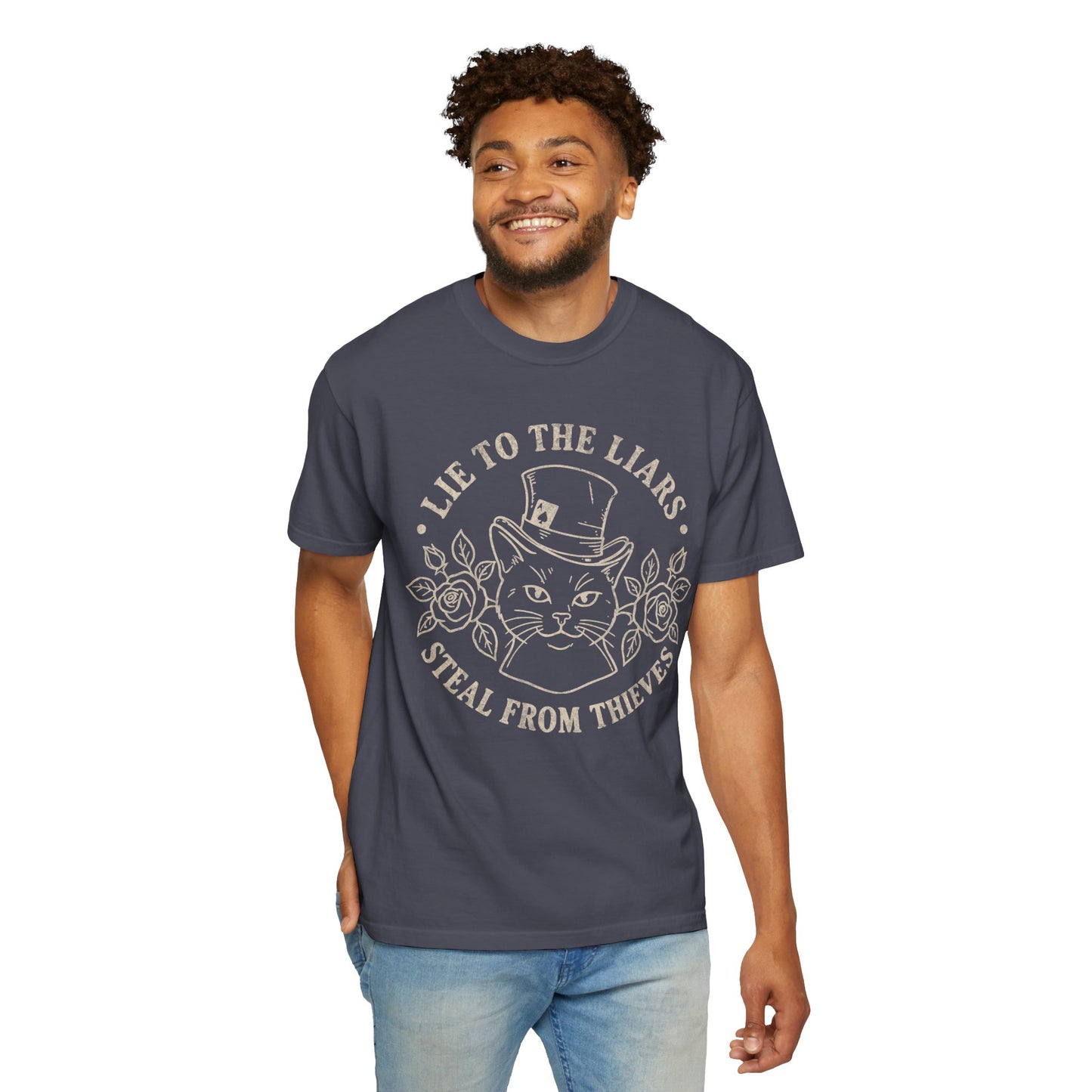 Lie to the Liars Steal from Thieves Cat Vintage Retro Graphic Tee