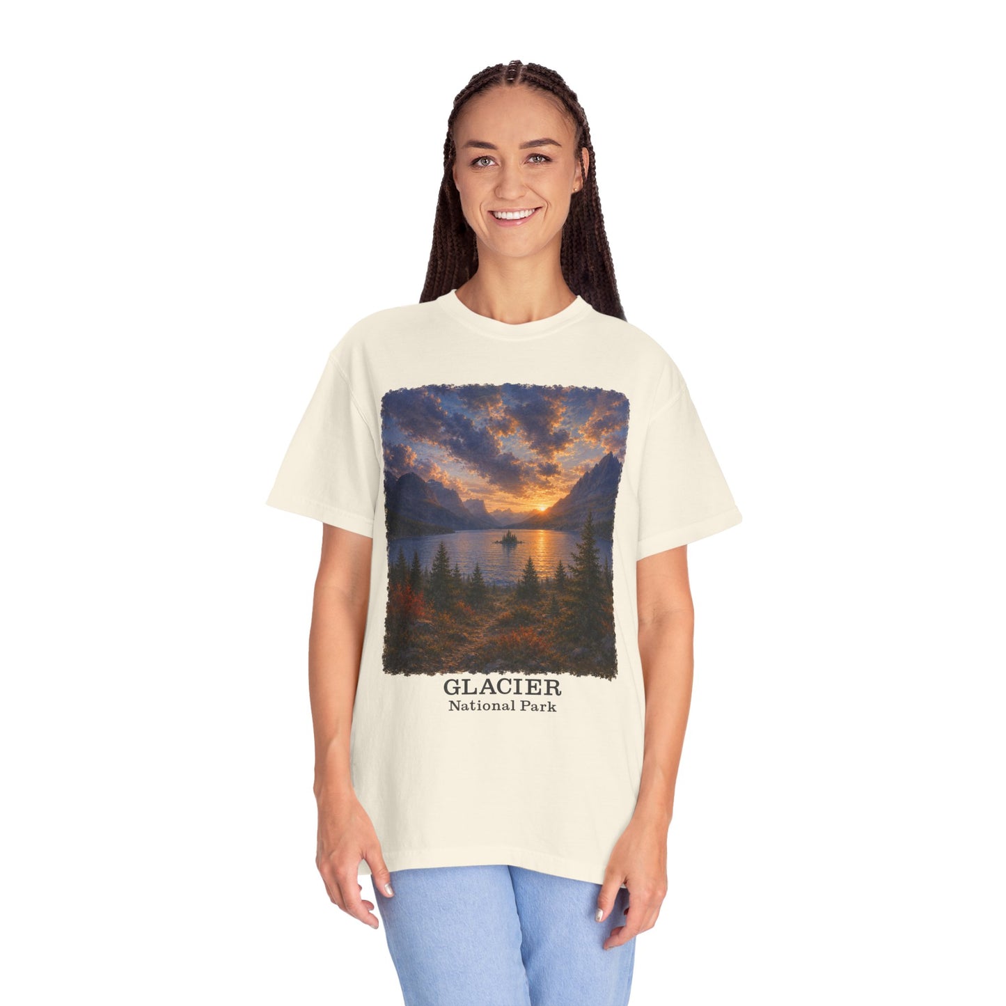 Glacier National Park Vintage Montana Landscape Sunset Scenic Wild Goose Island T-Shirt