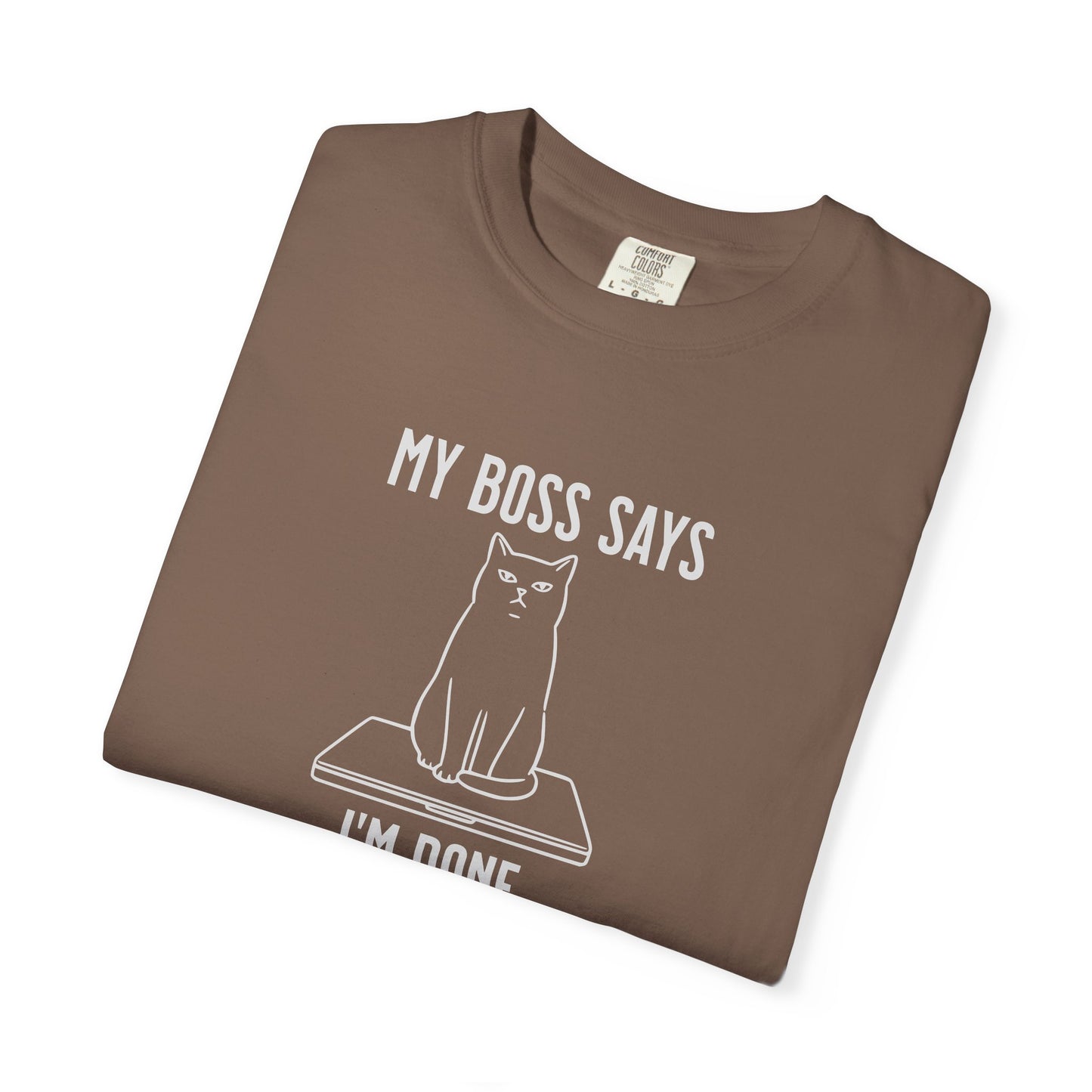 Anti-Hustle Cat T-Shirt — "My Boss Says I'm Done for the Day"