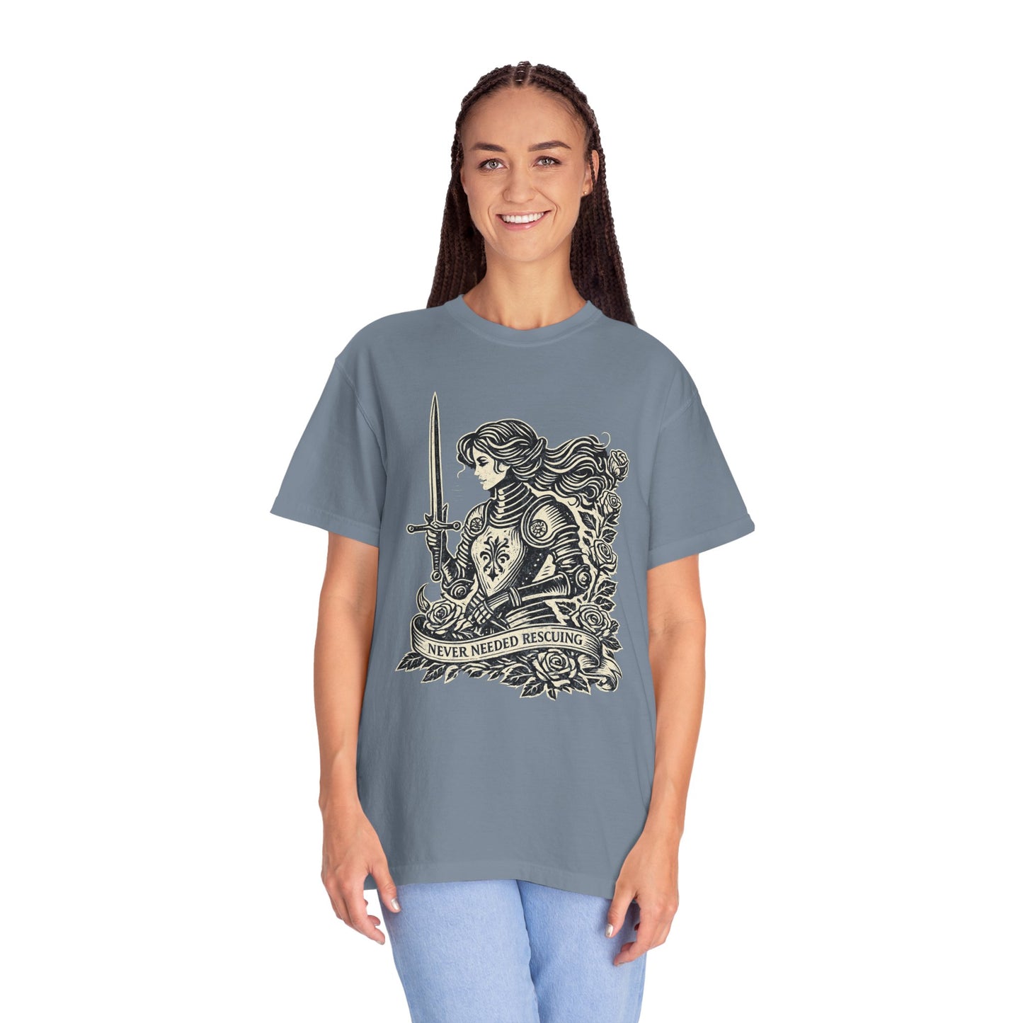 'Never Needed Rescuing' Feminist Female Knight Armor Graphic Tee
