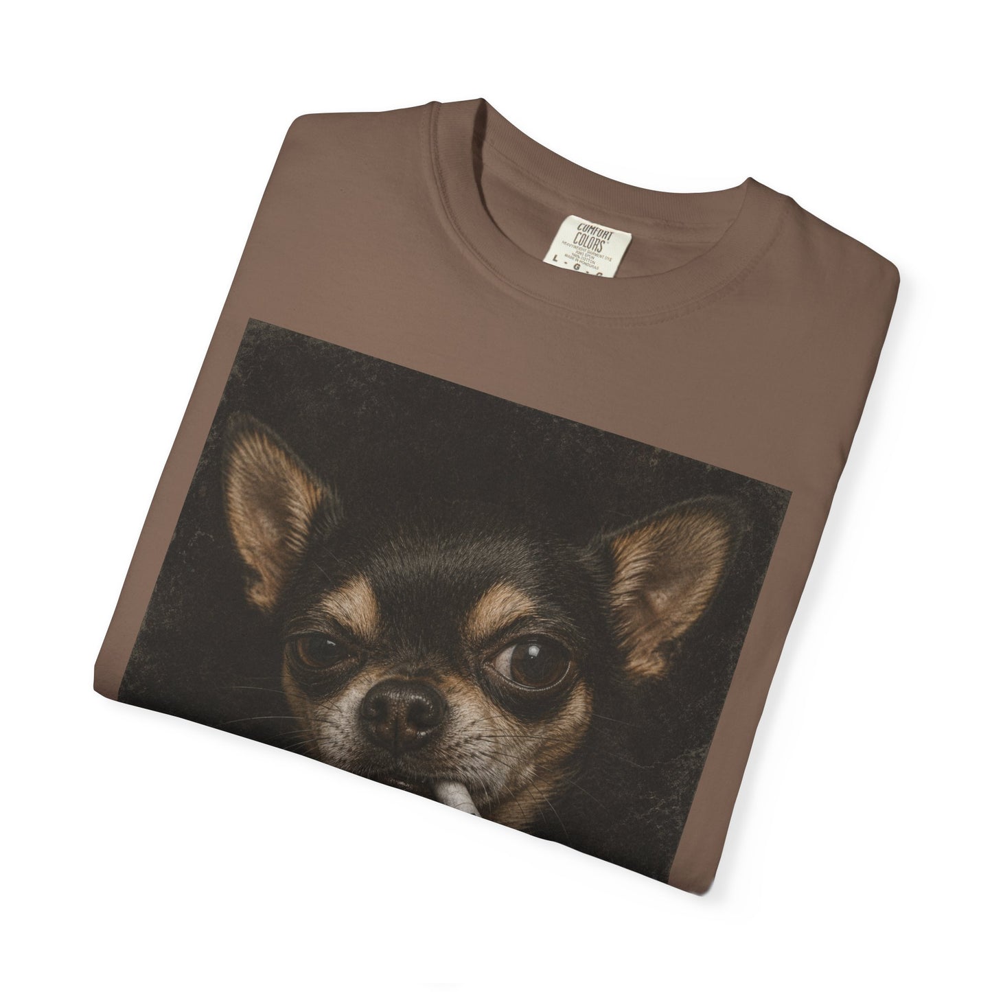 Tough Side-Eye Chihuahua T-Shirt — Distressed Photo Realistic ’Paws Cause Cancer’ Design