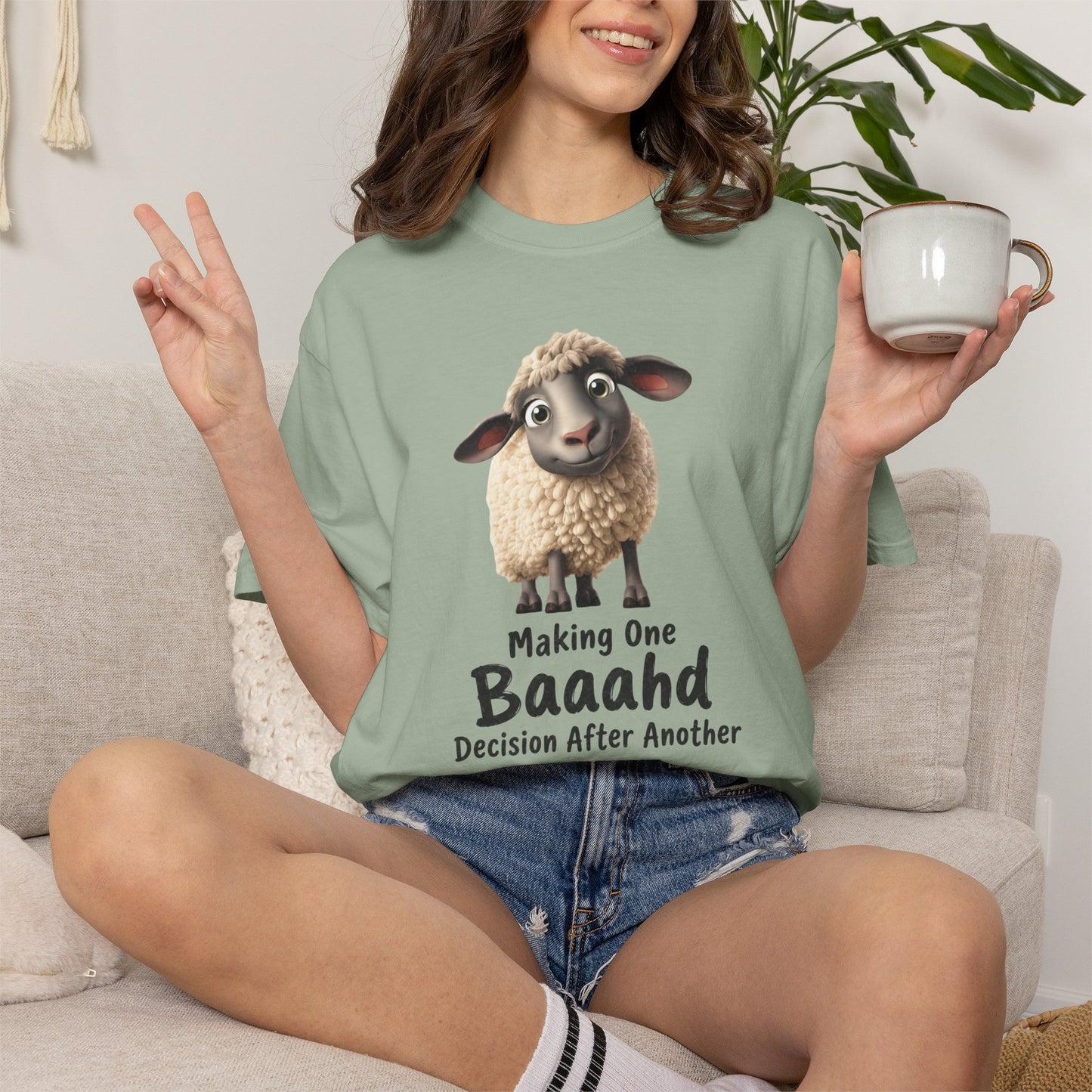 Sheep Graphic T-Shirt — "Making One Baaahd Decision After Another" Cute Funny Tee