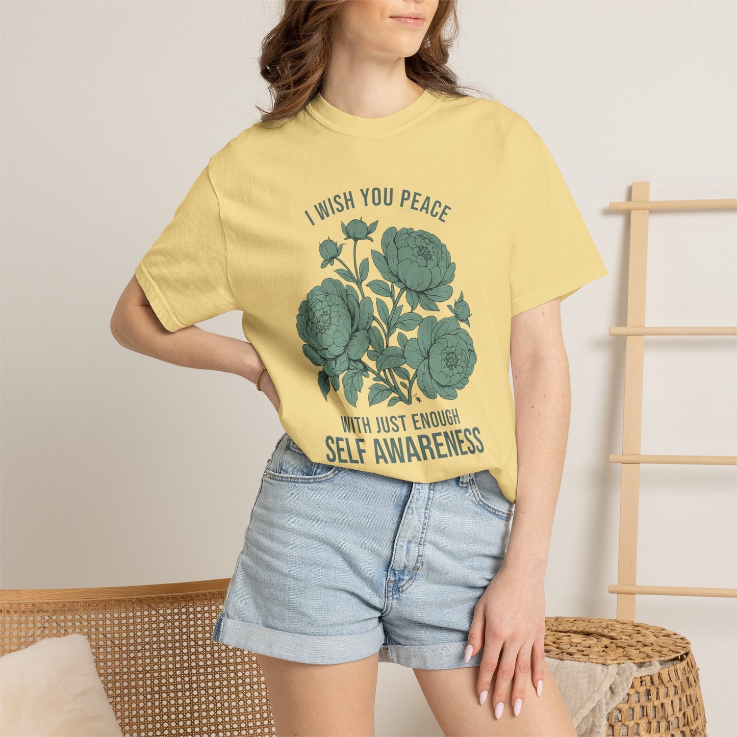 I Wish You Peace with Just Enough Self Awareness Shirt | Funny Introvert Graphic Tee | Vintage Floral Comfort Colors® T-Shirt