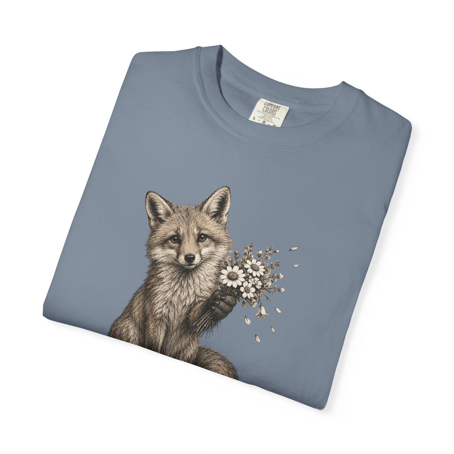 Cute Fox Holding Wildflower Bouquet T-Shirt — Gift, Nature Lover Tee, Woodland Animal Graphic Tee