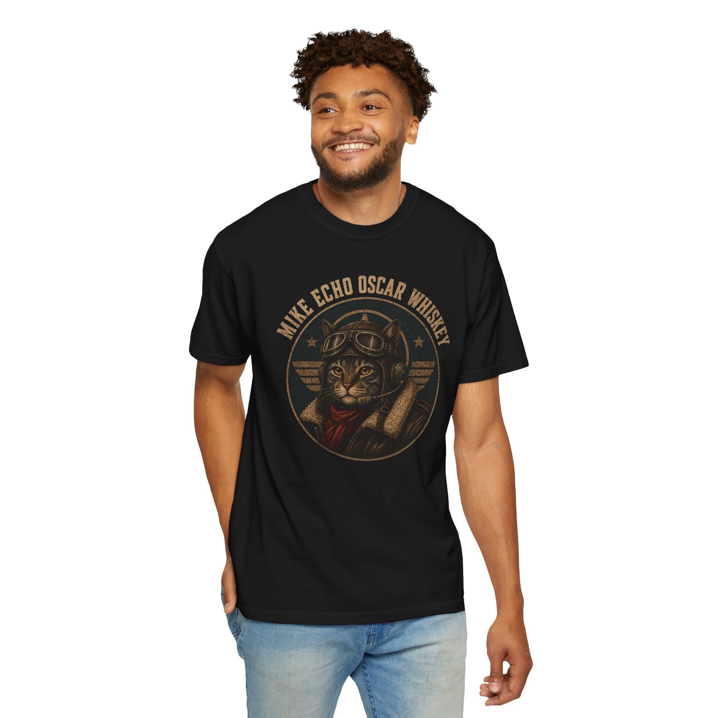 Mike Echo Oscar Whiskey Shirt | Funny Pilot Cat Tee | Aviation Humor T-Shirt | Vintage Graphic Cat Shirt