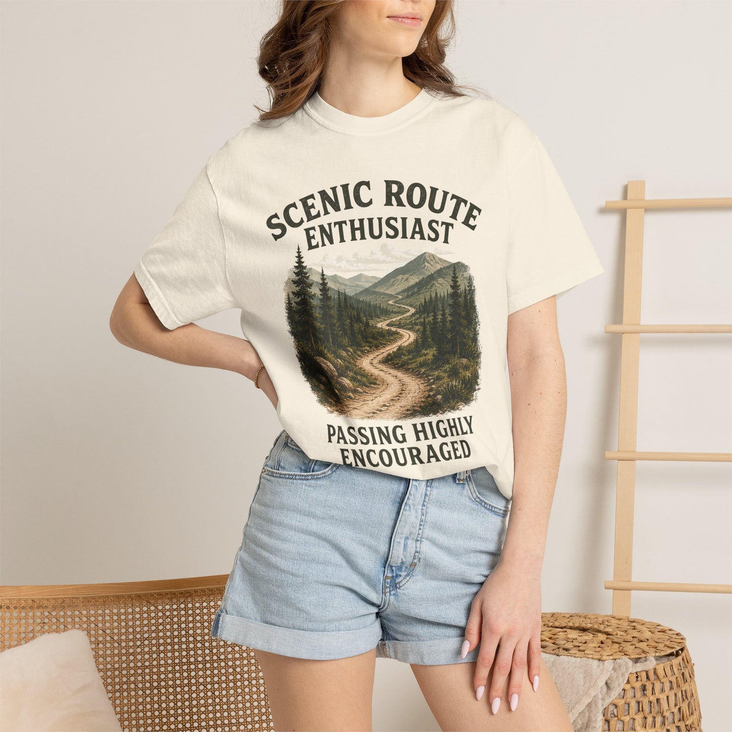 Scenic Route Enthusiast T-Shirt — "Passing Highly Encouraged" Hiking Tee