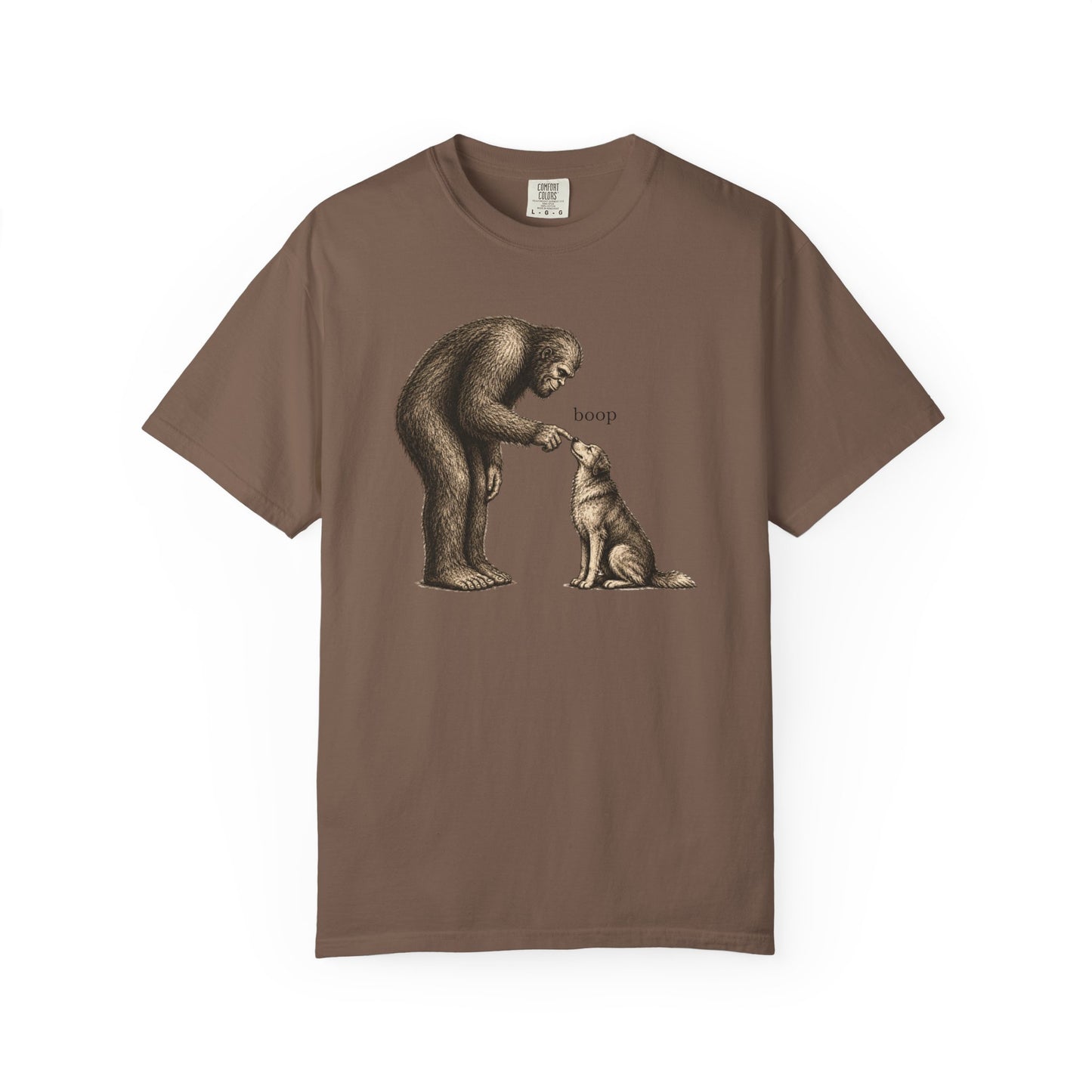 Bigfoot Booping Dog T-Shirt — Funny Sasquatch Tee for Dog Lovers