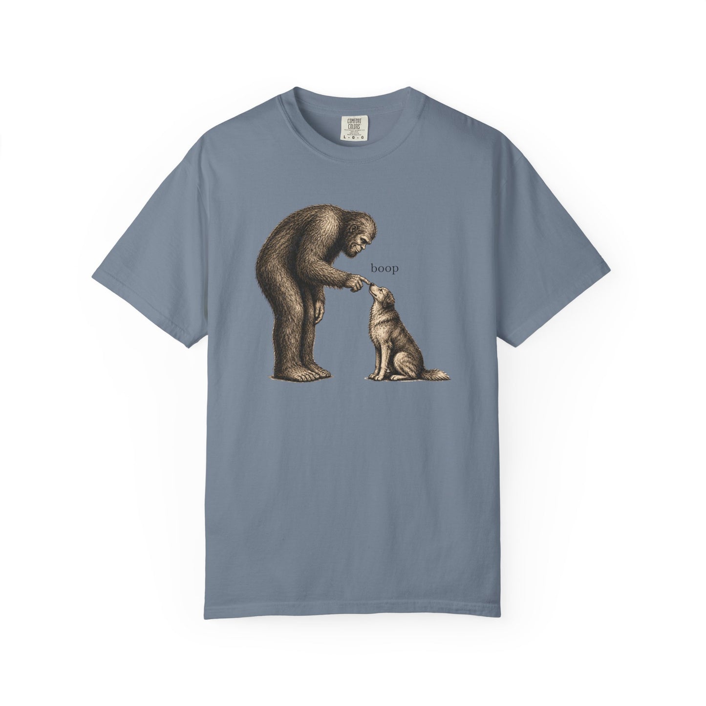 Bigfoot Booping Dog T-Shirt — Funny Sasquatch Tee for Dog Lovers