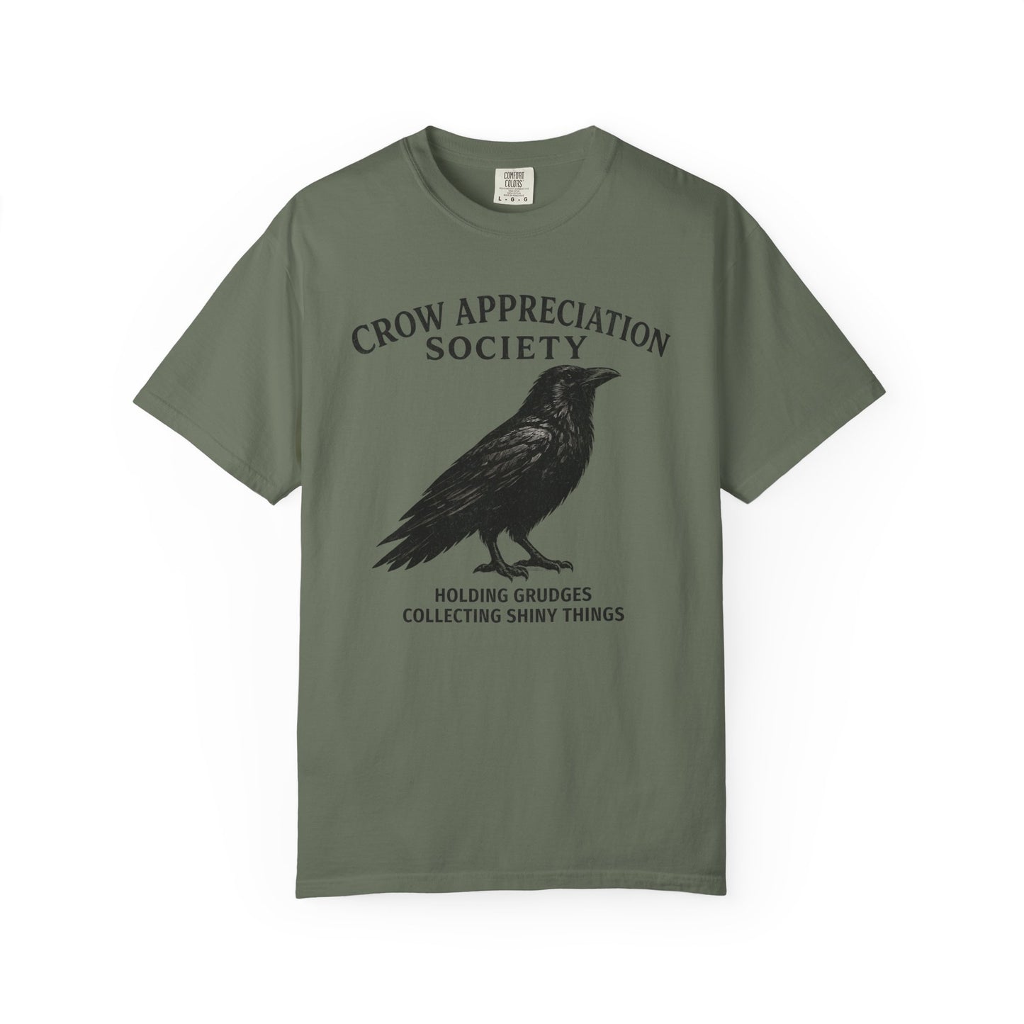Crow Appreciation Society T-Shirt — 'Holding Grudges, Collecting Shiny Things' Funny Crow Graphic Tee