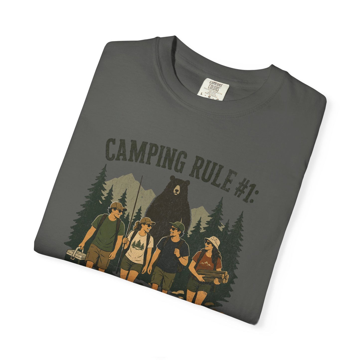 Camping Rule T-Shirt — “Always Camp with Slower Runners” Vintage Outdoor Tee