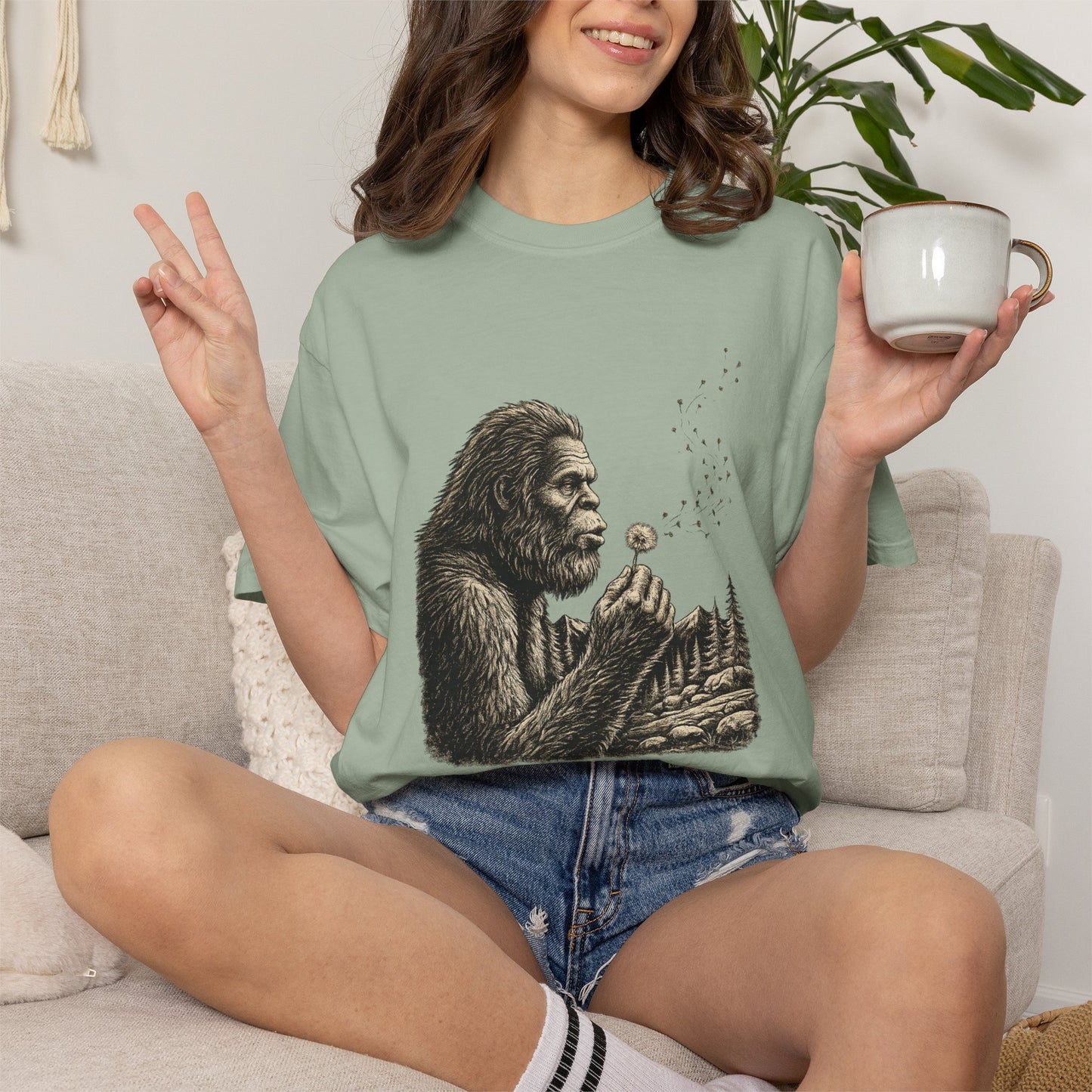 Peaceful Sasquatch Making a Wish Dandelion Vintage T-Shirt