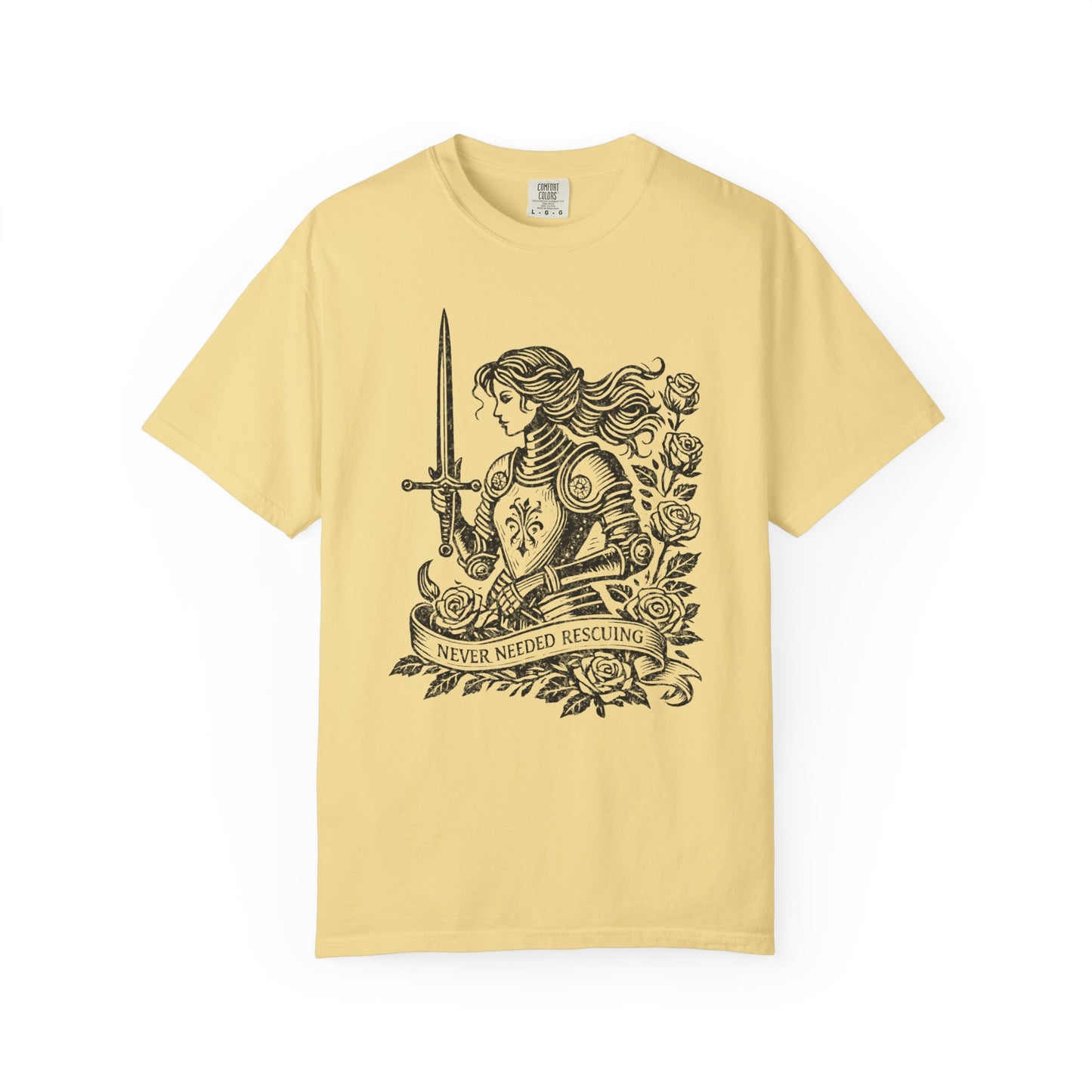 'Never Needed Rescuing' Feminist Female Knight Armor Graphic Tee